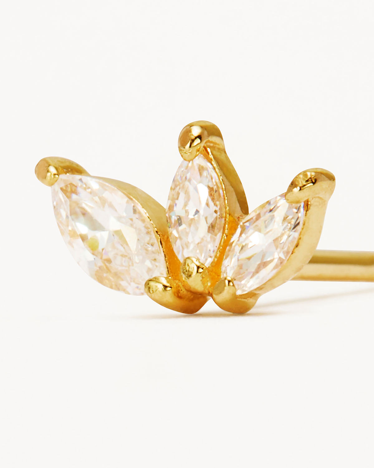 14k Solid Gold Blooming Lotus Crystal Stud Earring - Image 3