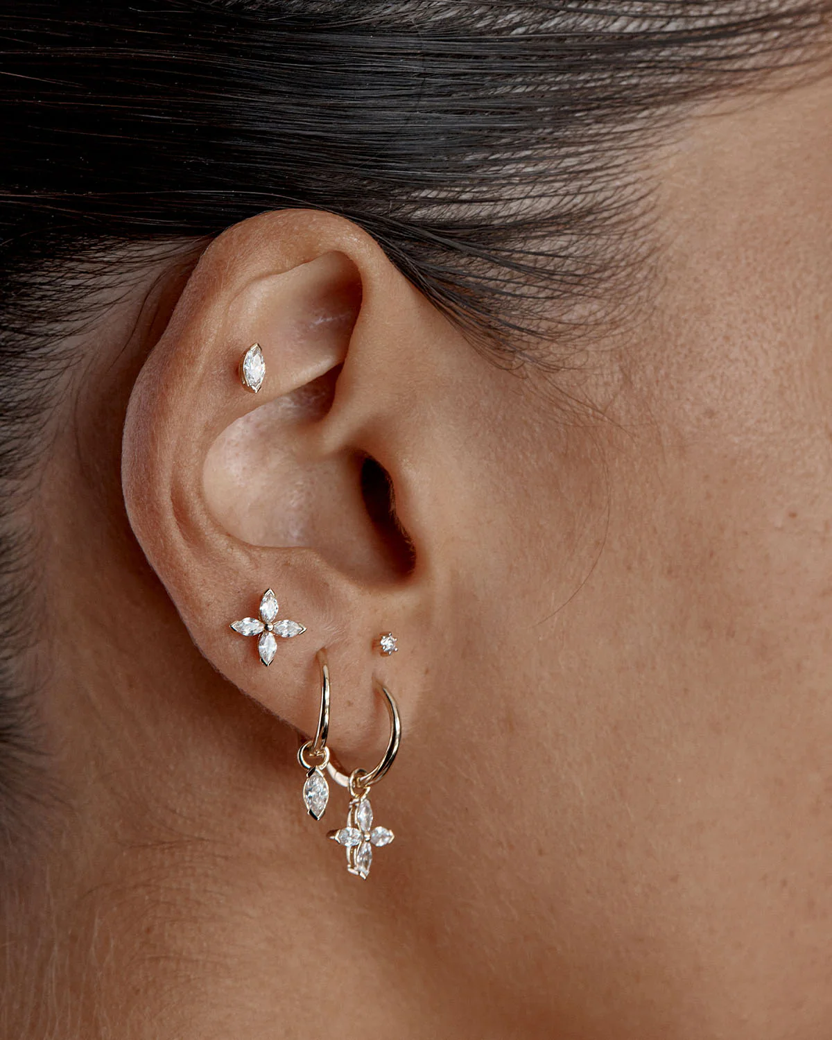 14k Solid Gold Blossom Lab-Grown Diamond Stud Earring - Image 4