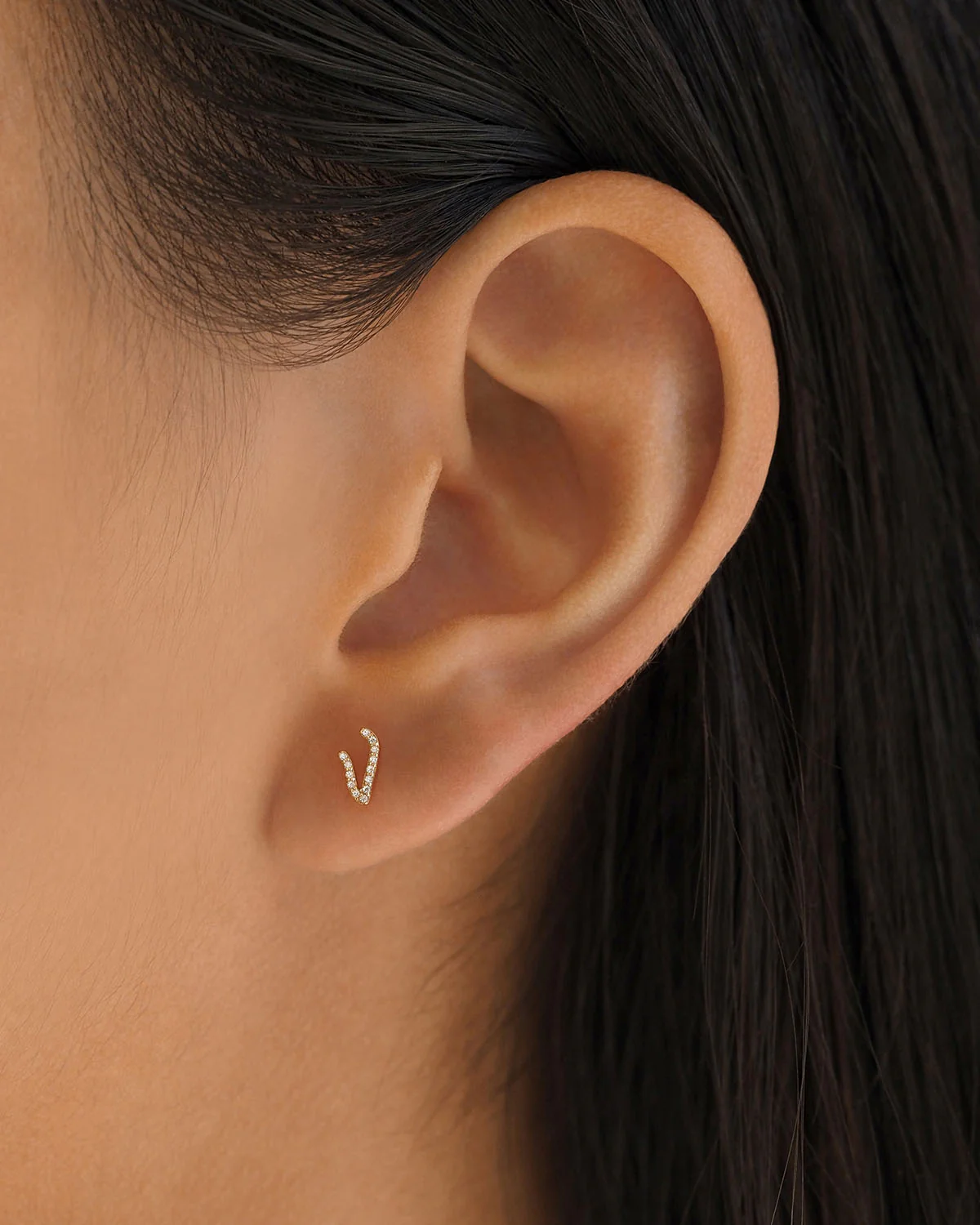 14k Solid Gold Forever Love Diamond Letter Earring - Image 48