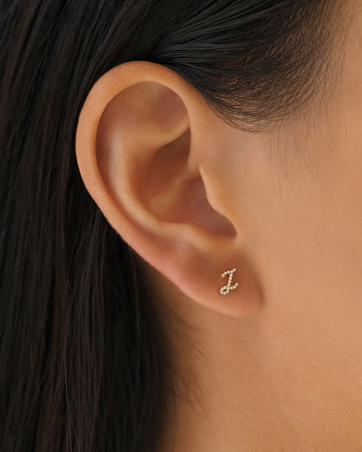 14k Solid Gold Forever Love Diamond Letter Earring - Image 56