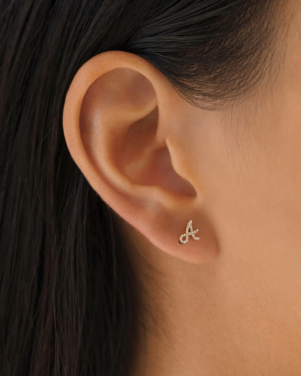 14k Solid Gold Forever Love Diamond Letter Earring - Image 6