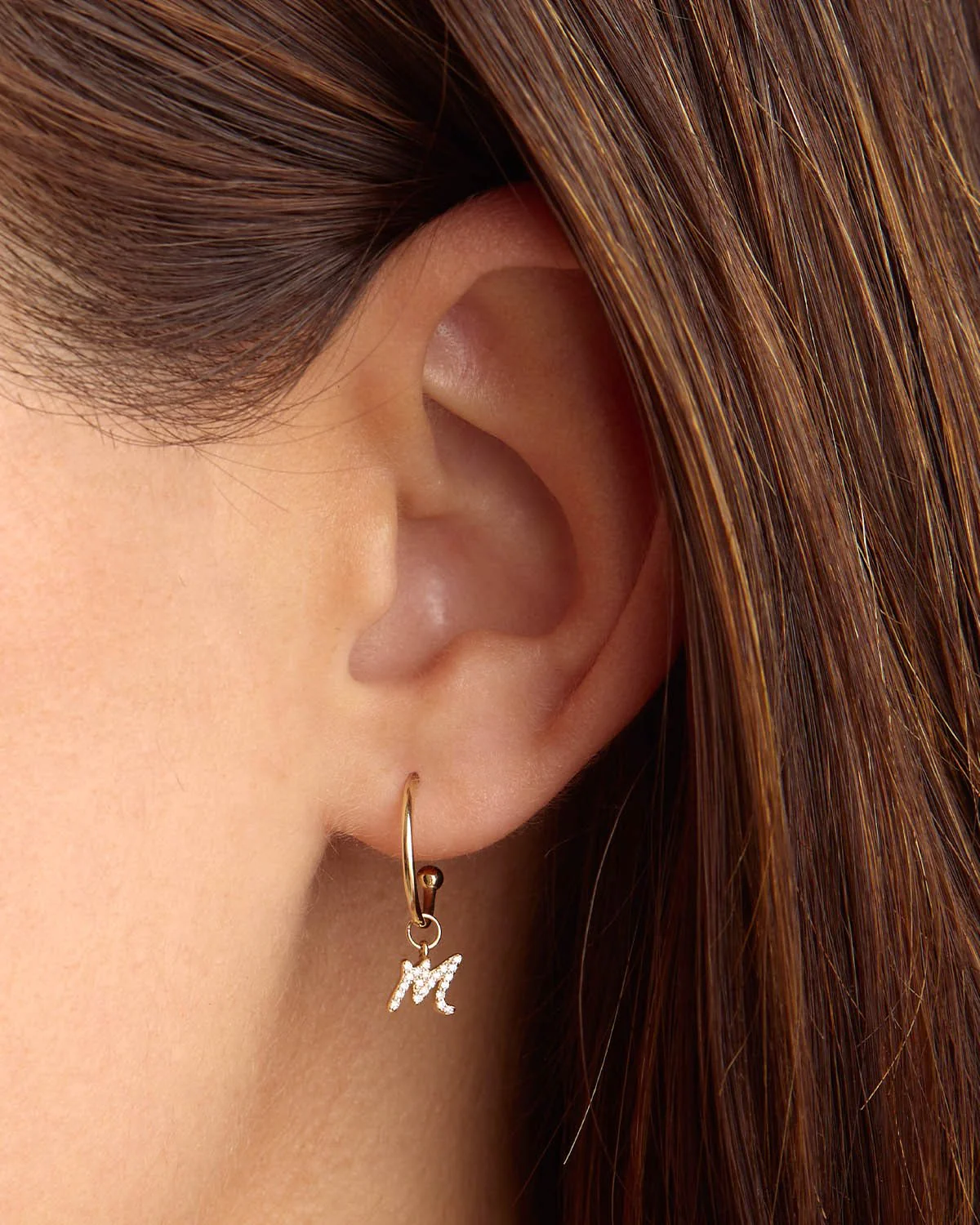 14k Solid Gold Forever Love Diamond Letter Hoop Earring Charm - Image 30