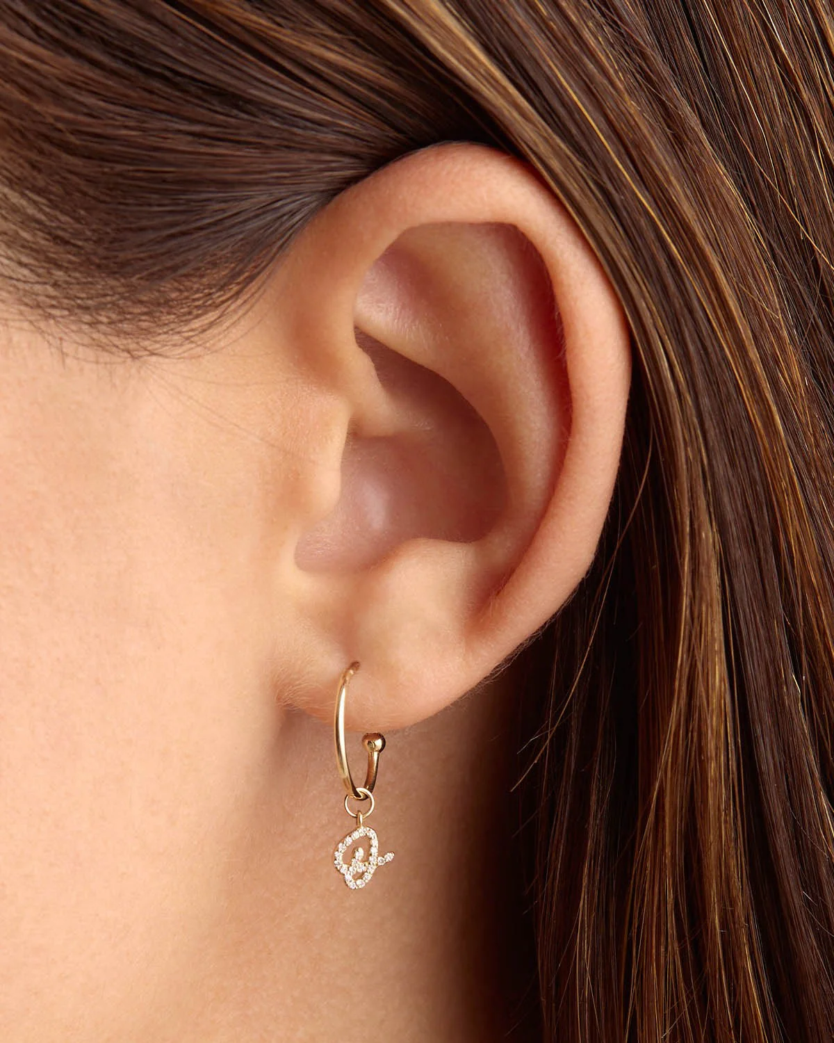 14k Solid Gold Forever Love Diamond Letter Hoop Earring Charm - Image 34