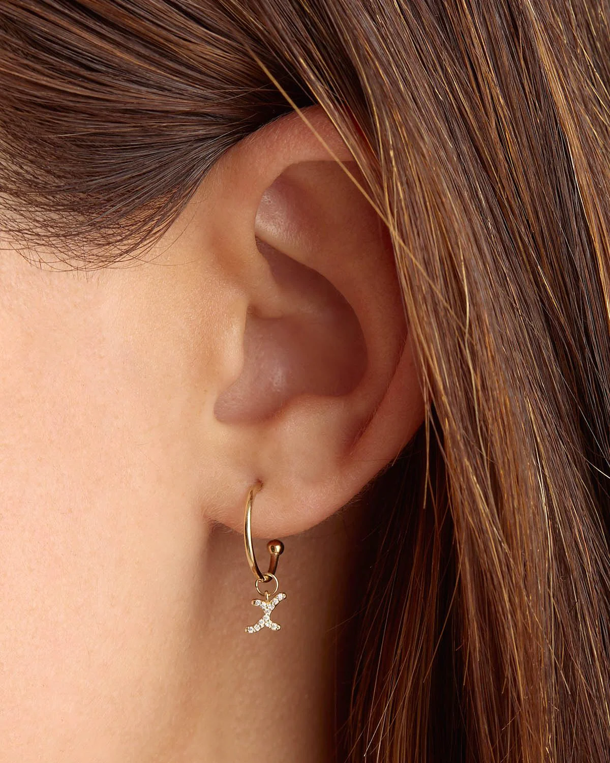 14k Solid Gold Forever Love Diamond Letter Hoop Earring Charm - Image 50