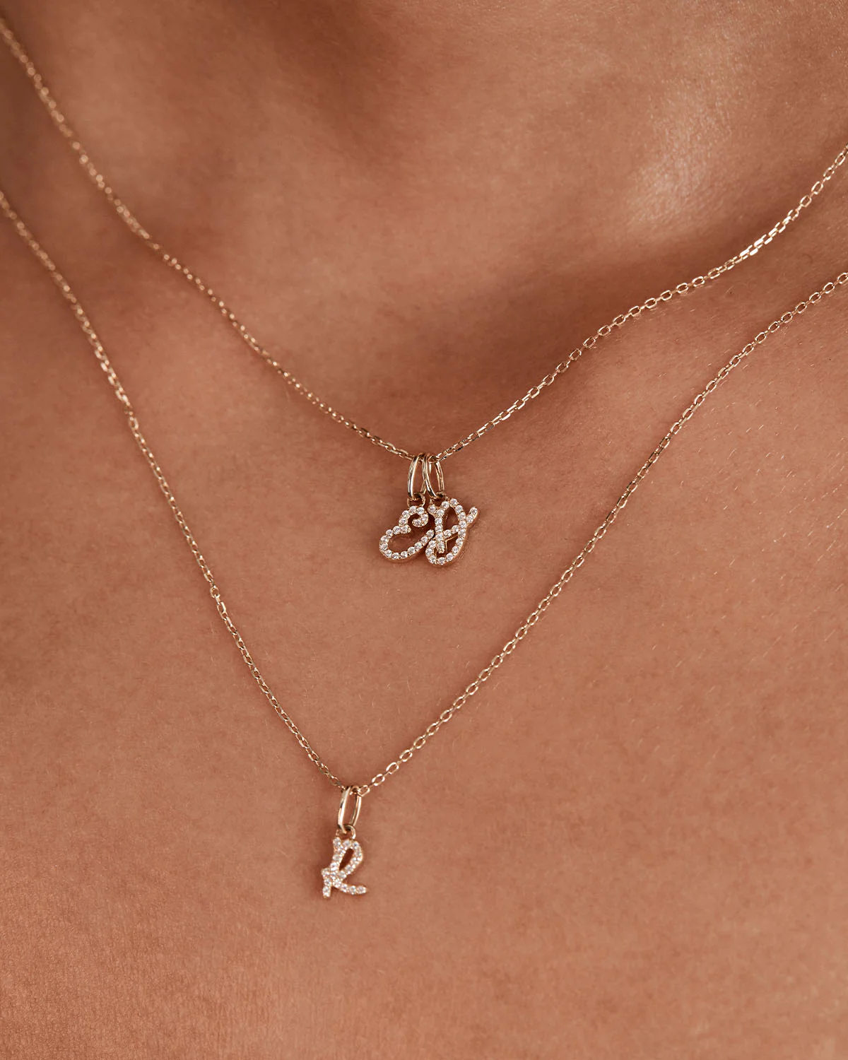 14k Solid Gold Forever Love Diamond Letter Necklace Pendant - Image 12