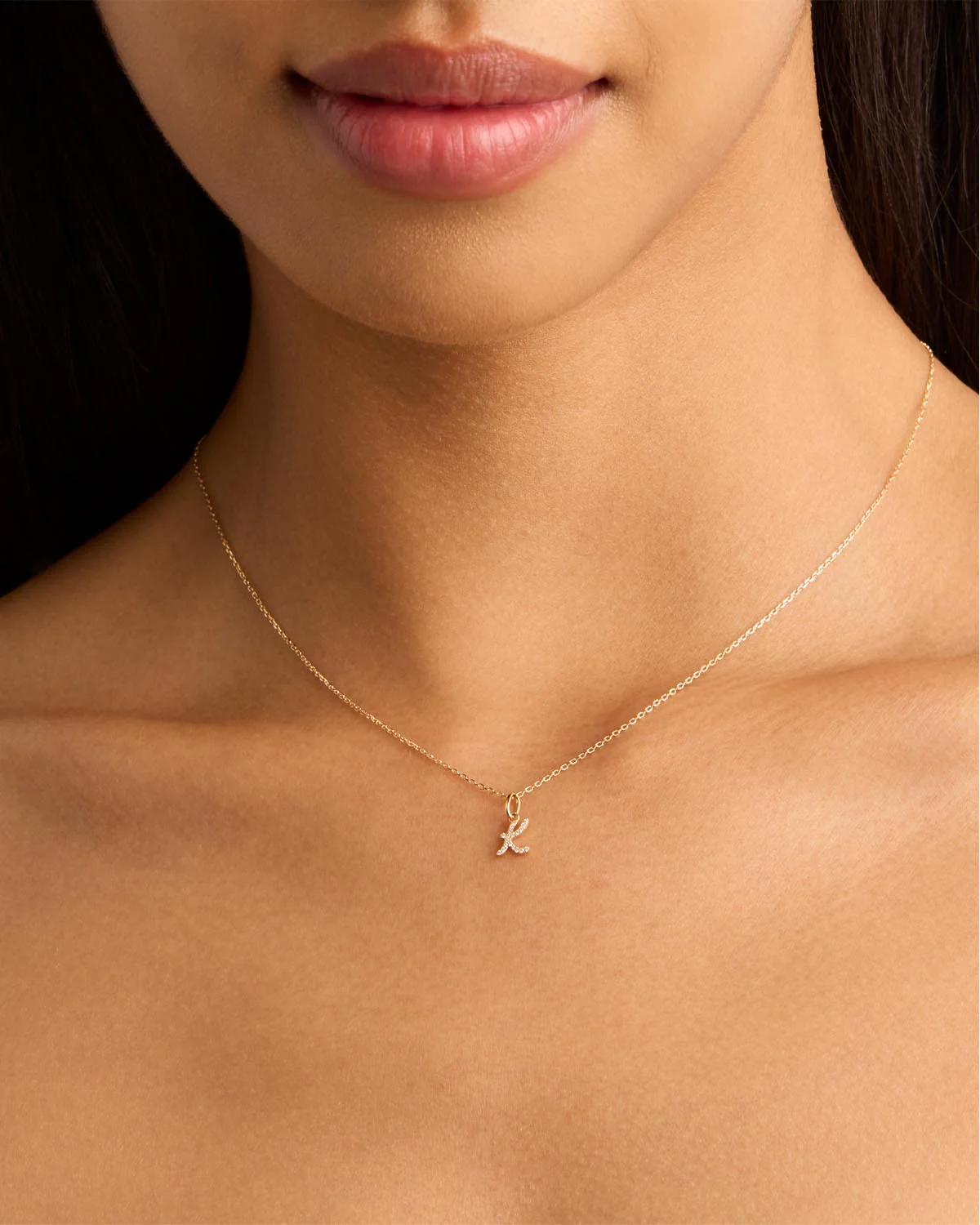 14k Solid Gold Forever Love Diamond Letter Necklace Pendant - Image 32
