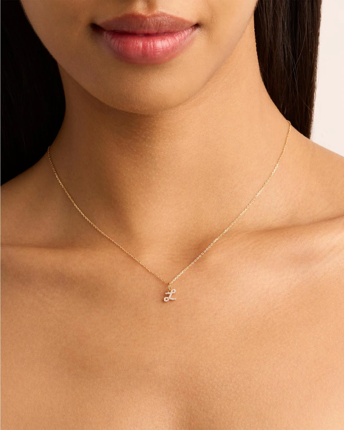 14k Solid Gold Forever Love Diamond Letter Necklace Pendant - Image 35