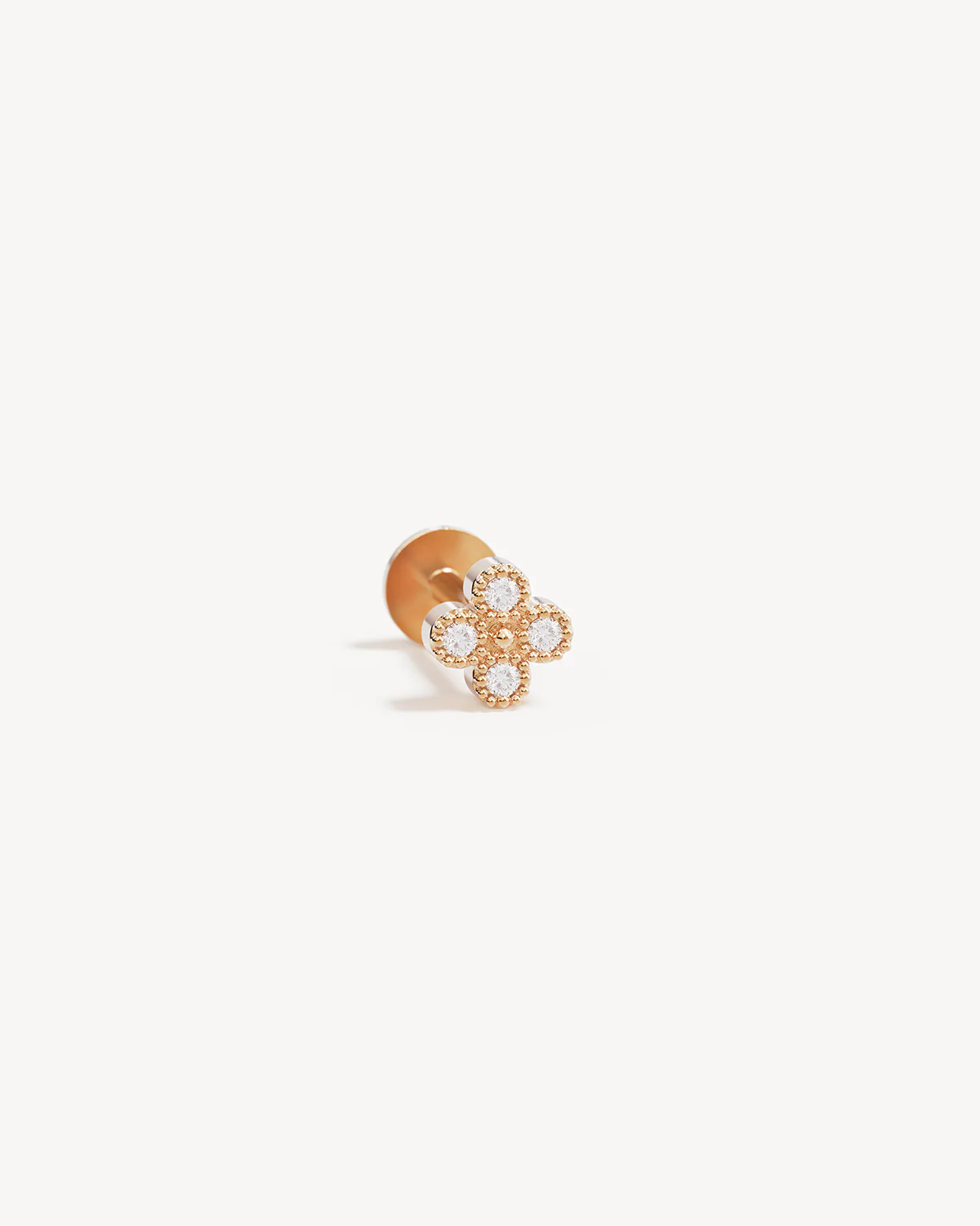 14k Solid Gold Lucky Clover Lab-Grown Diamond Cartilage Earring