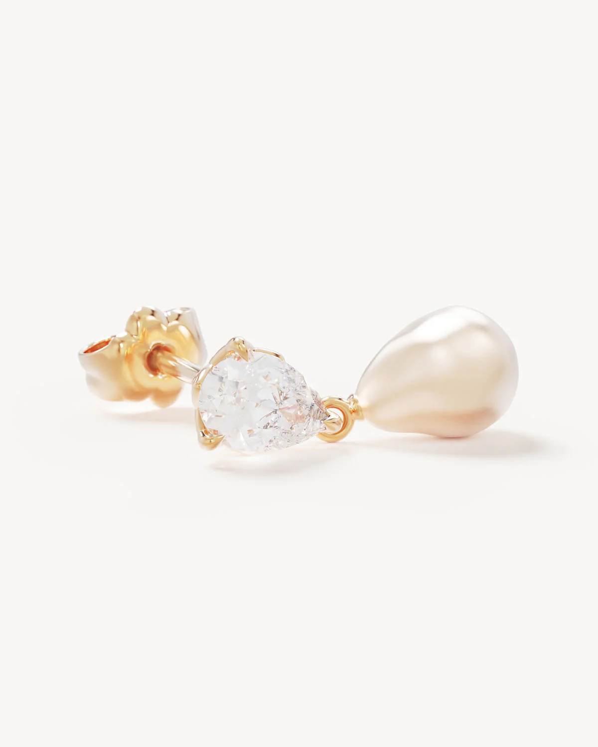14k Solid Gold Moonlit Lotus Lab-Grown Diamond Pearl Drop Earring - Image 3