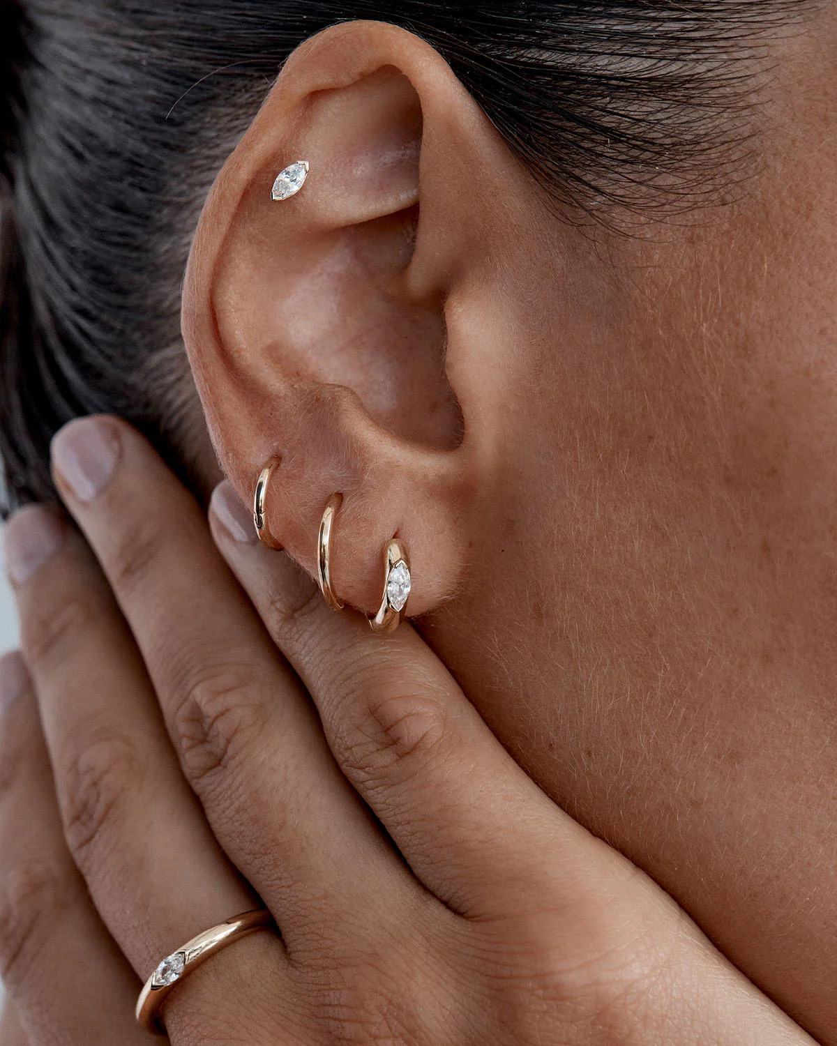 14k Solid Gold Petal of Hope Lab-Grown Diamond Hoop - Image 4