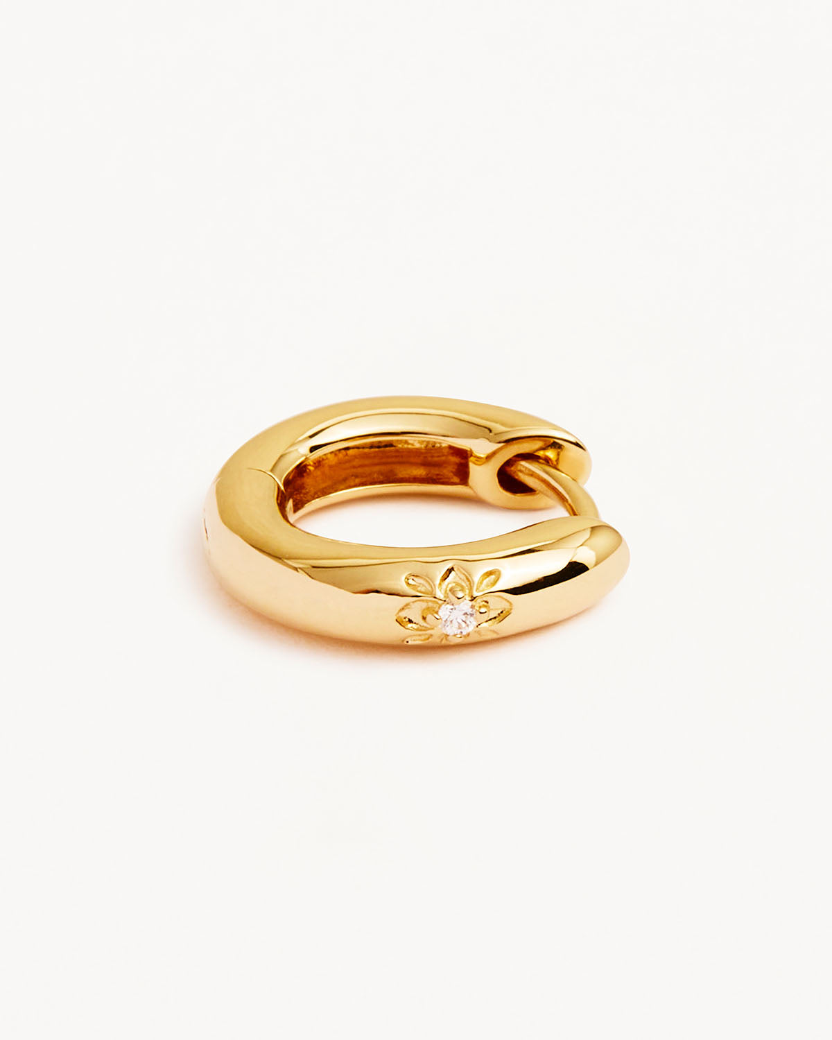 14k Solid Gold Sacred Lotus Diamond Hoop - Image 3