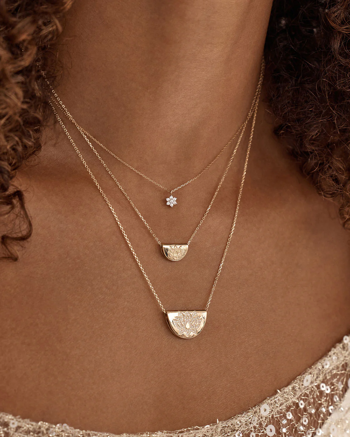 14k Solid Gold Sacred Lotus Diamond Necklace - Image 6