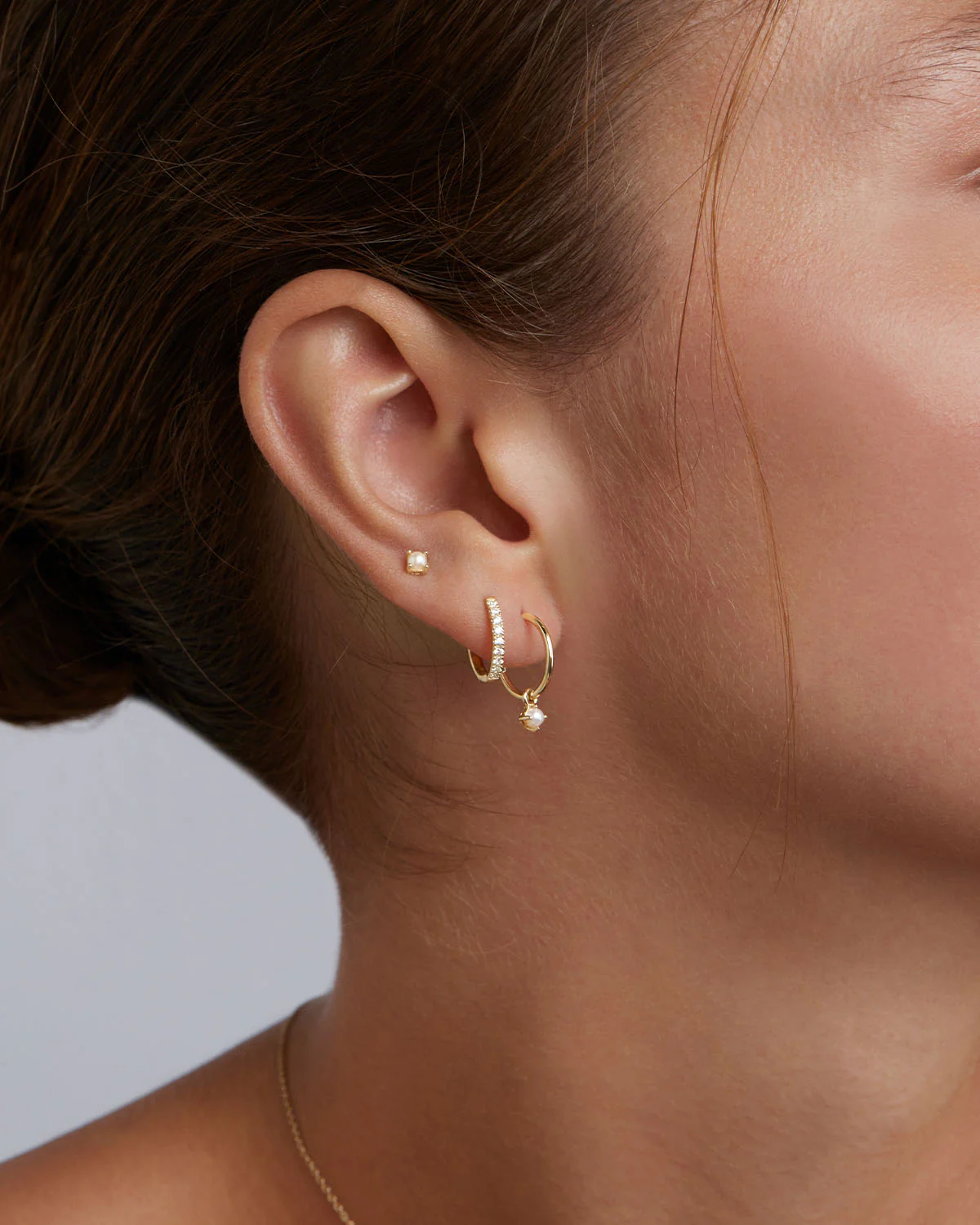 14k Solid Gold Serene Pearl Stud Earring - Image 4