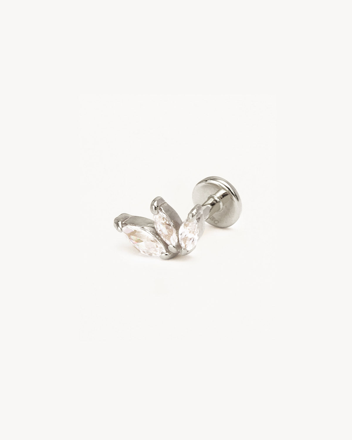 14k Solid White Gold Blooming Lotus Crystal Cartilage Earring