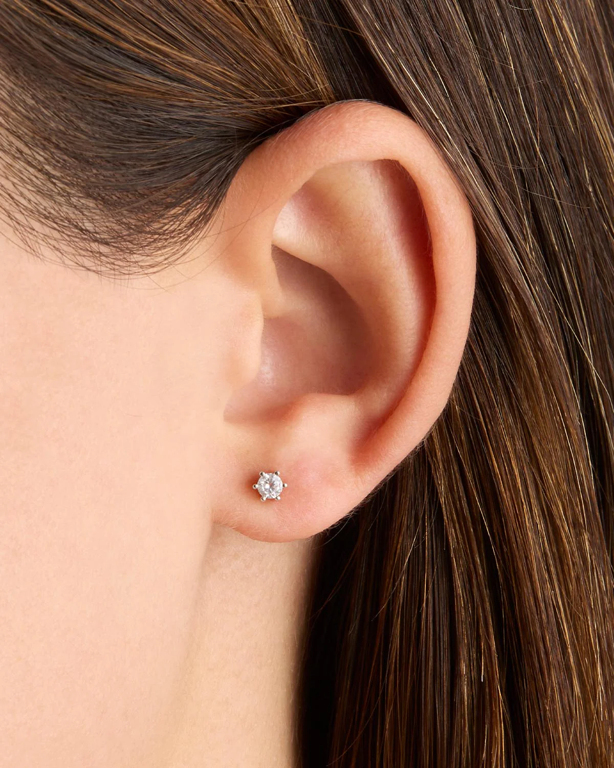 14k Solid White Gold Crystal Cartilage Earring - Image 2