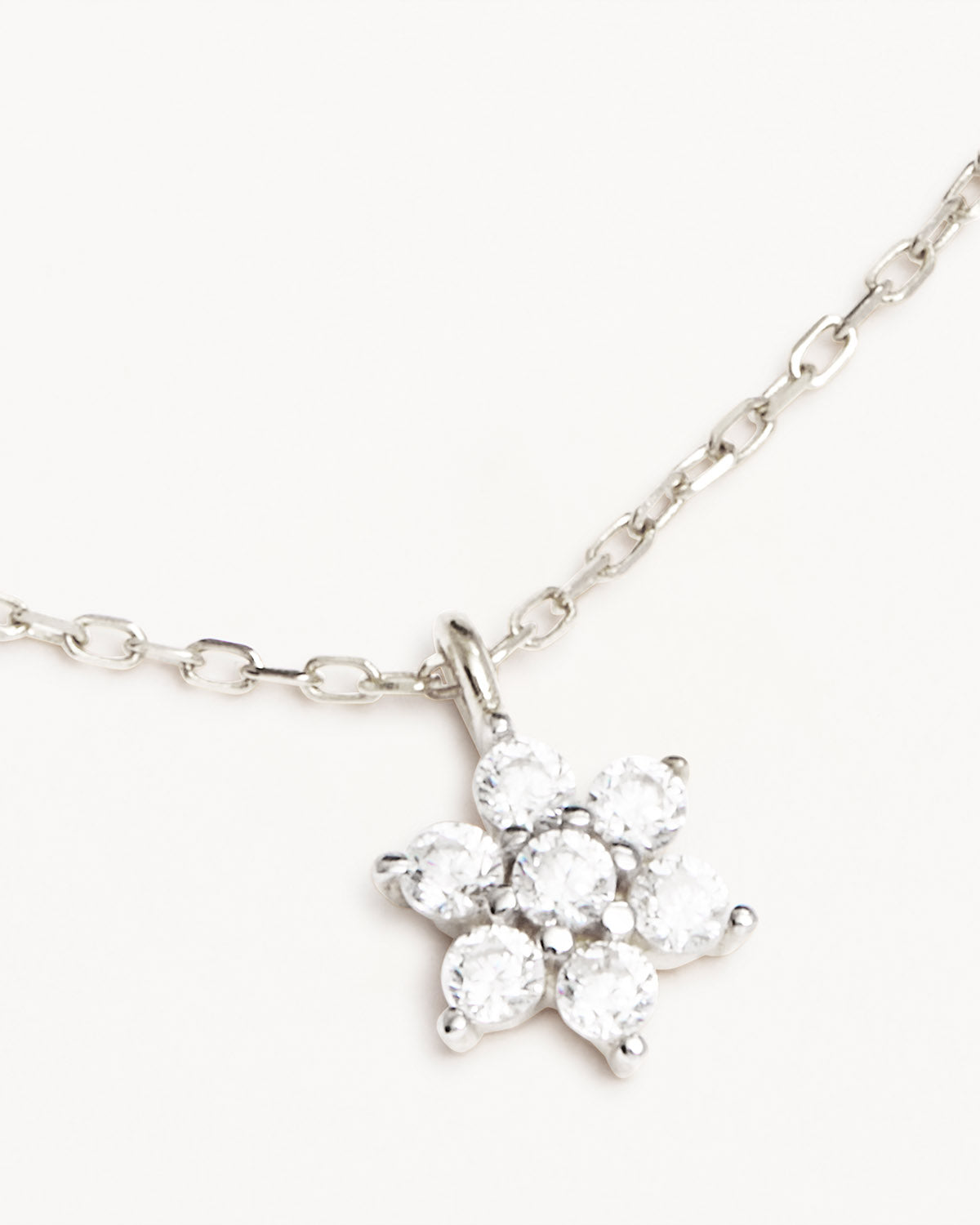 14k Solid White Gold Crystal Lotus Flower Necklace - Image 3