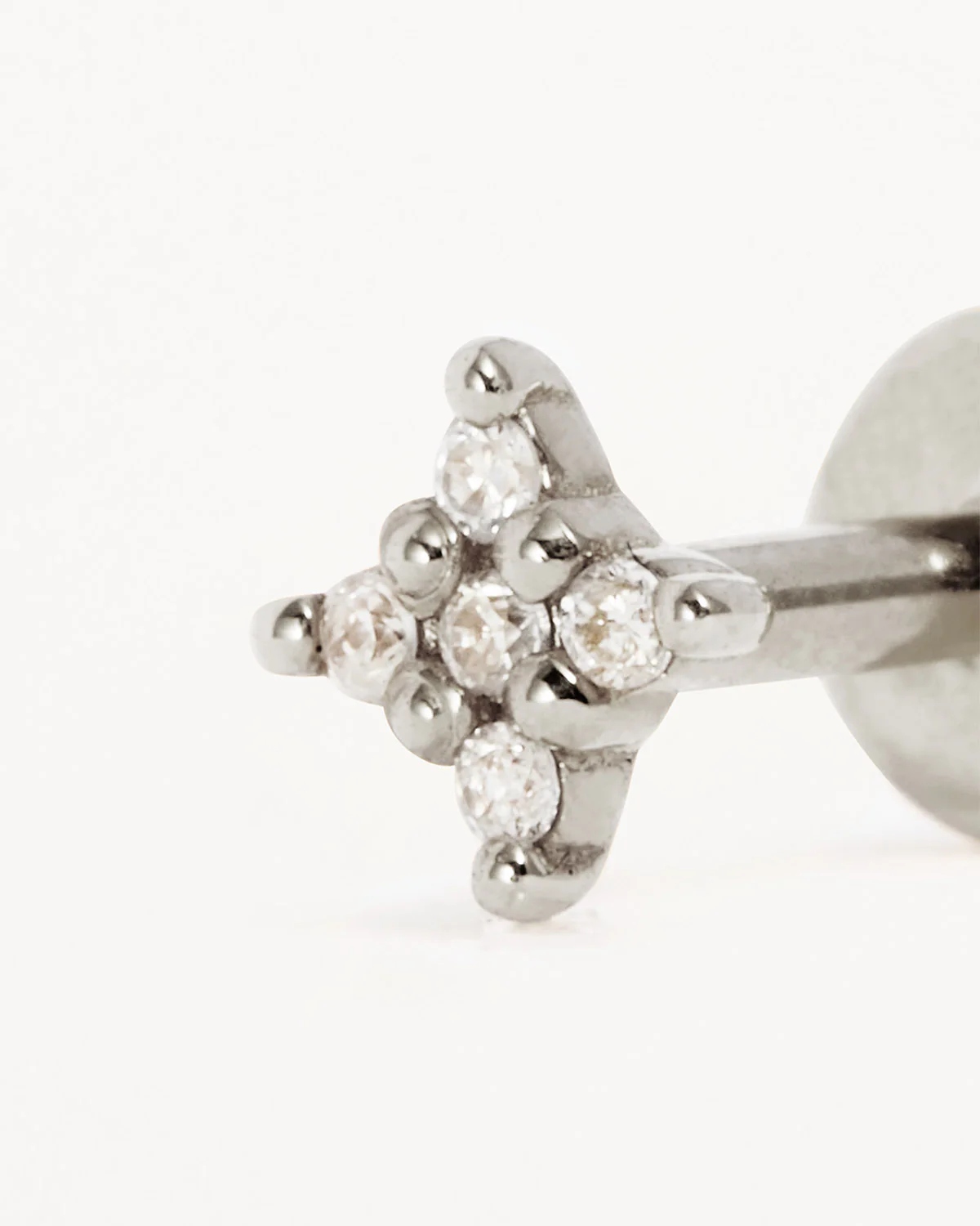 14k Solid White Gold Diamond Sacred Cartilage Flatback Earring - Image 3