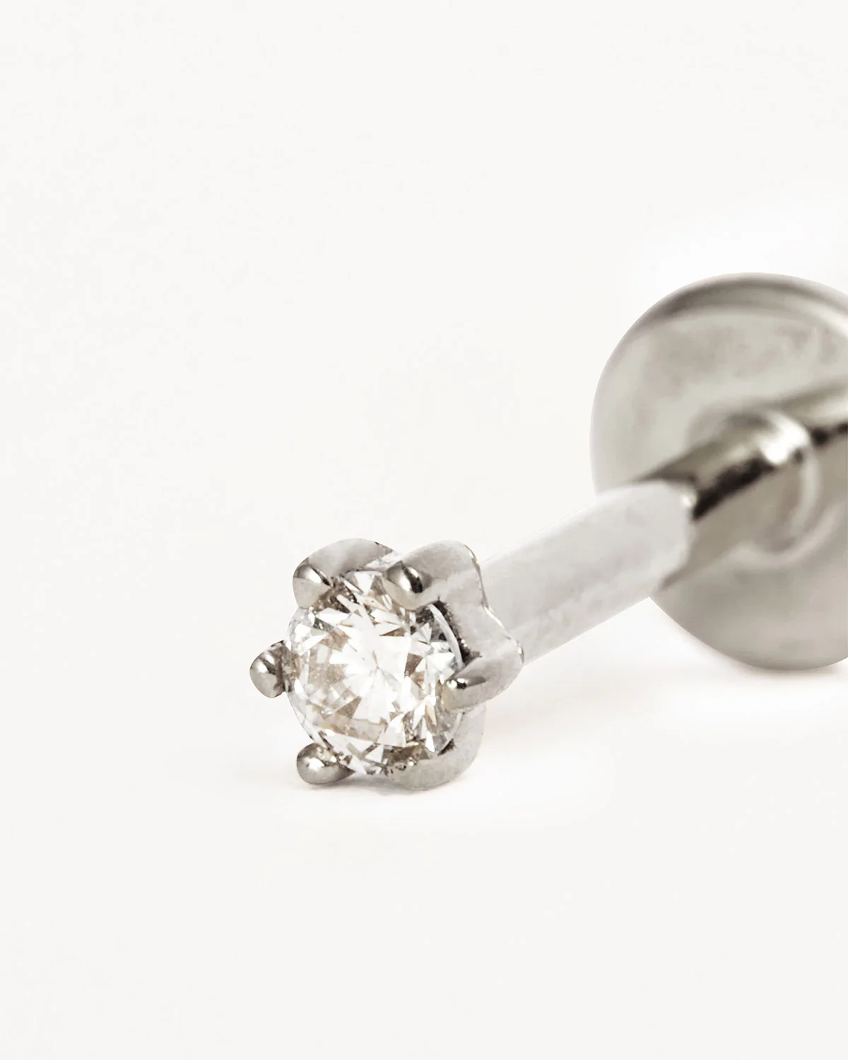 14k Solid White Gold Diamond Sweet Droplet Cartilage Flatback Earring - Image 3