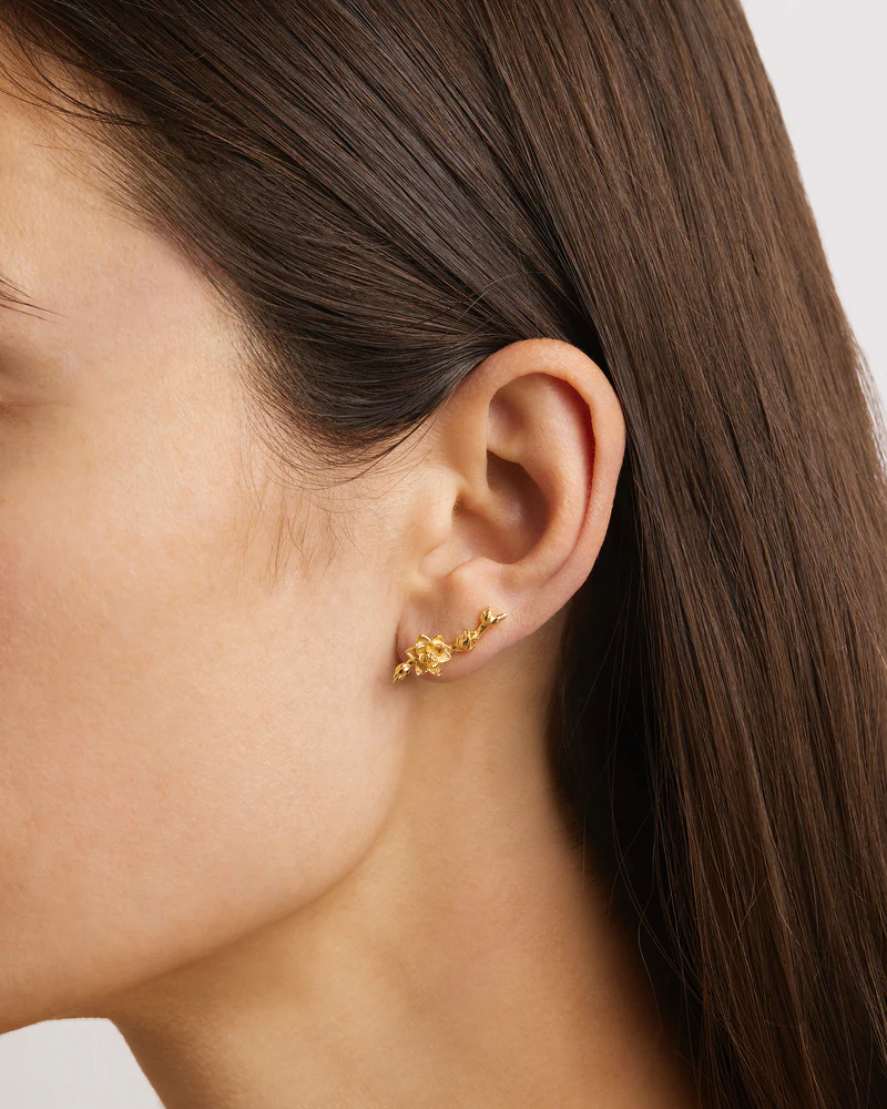 18k Gold Vermeil Bloom Within Lotus Ear Crawlers - Image 2