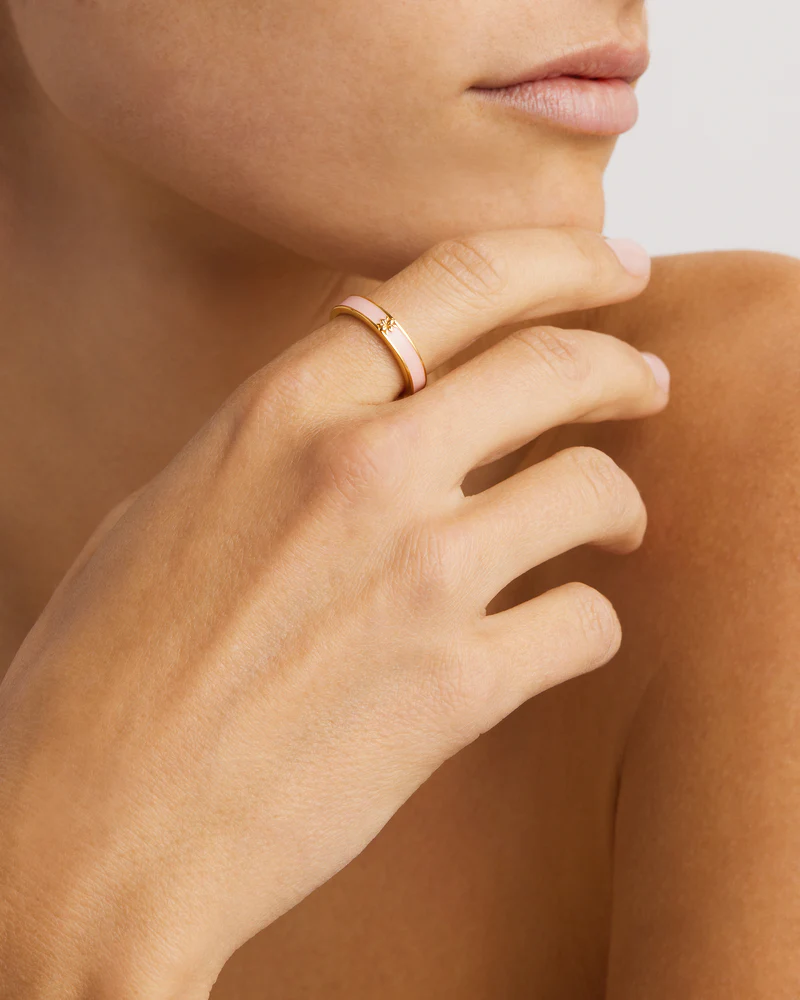 18k Gold Vermeil Born to Bloom Enamel Ring - Rose Quartz - Image 2