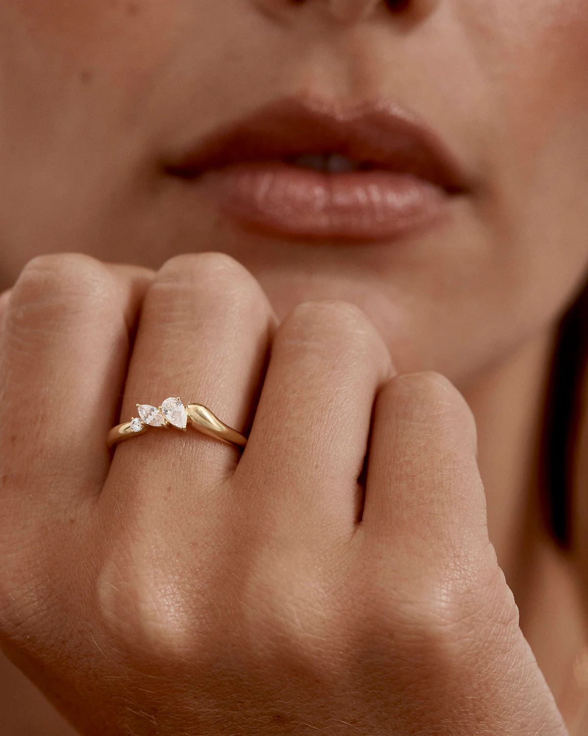 18k Gold Vermeil Crystal Wings Ring - Image 2