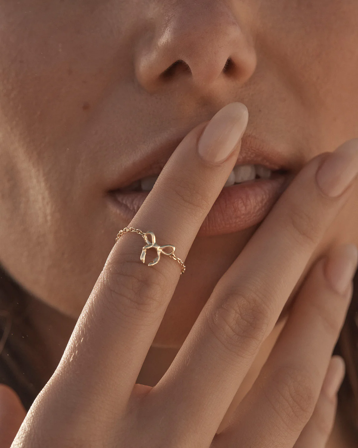 18k Gold Vermeil Forever More Chain Bow Ring - Image 2