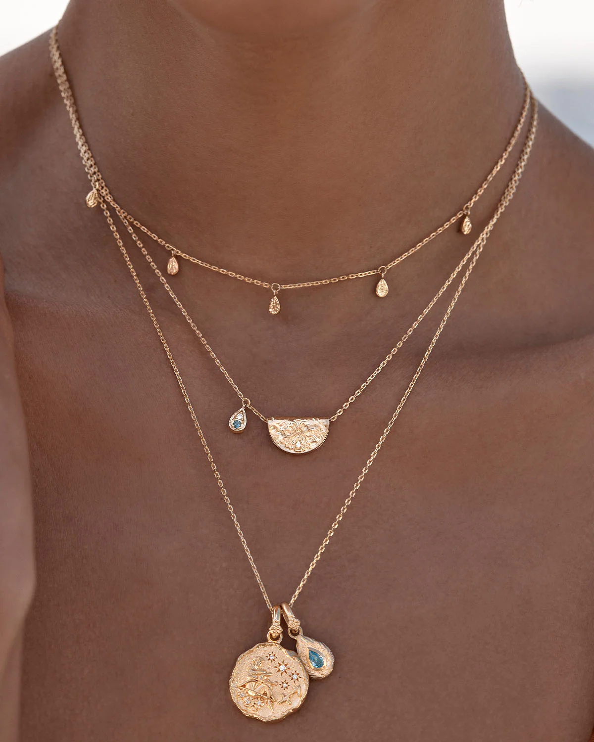 18k Gold Vermeil Lotus Birthstone Necklace - March - Aquamarine - Image 5