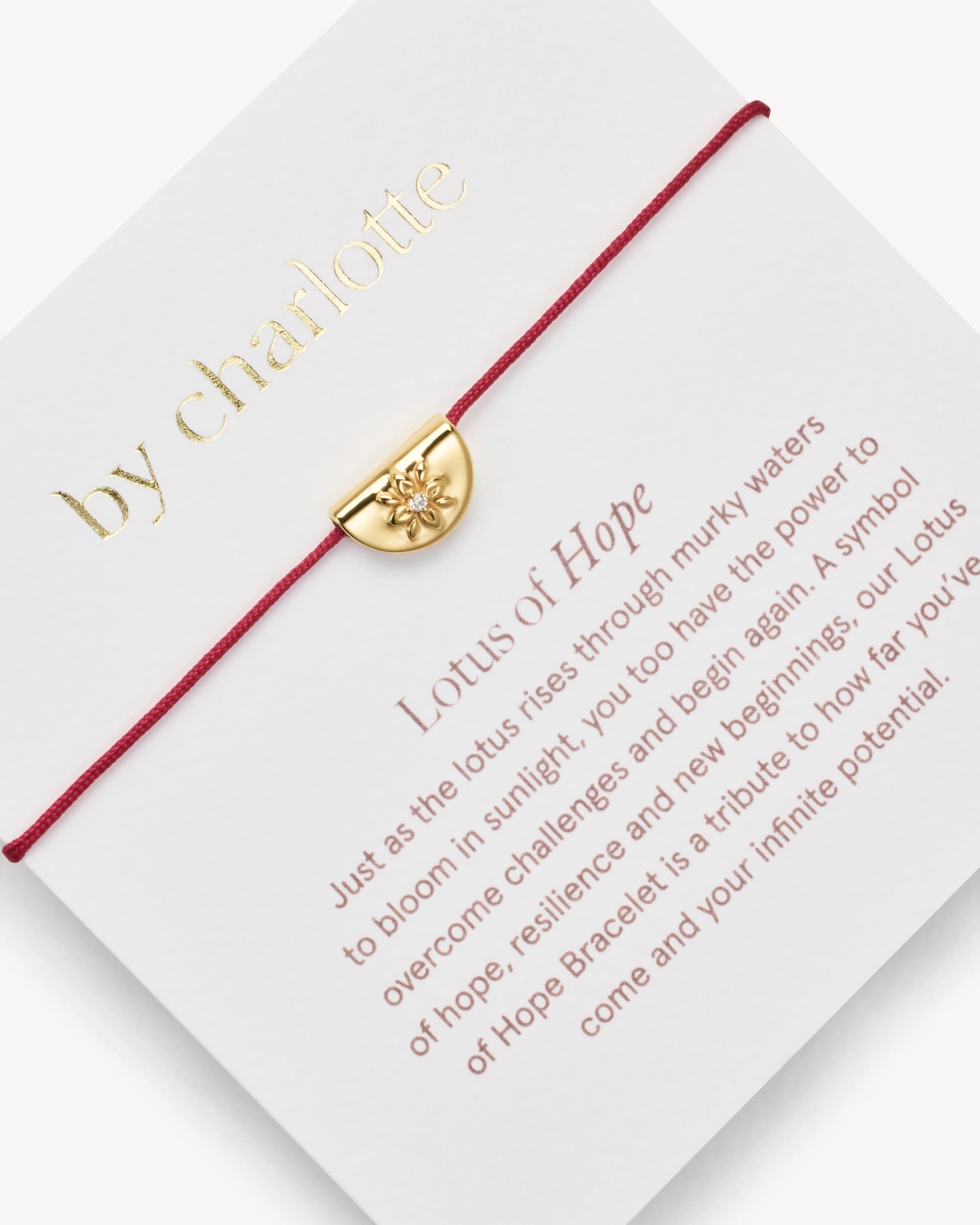 18k Gold Vermeil Lotus of Hope Cord Bracelet - Burgundy - Image 2
