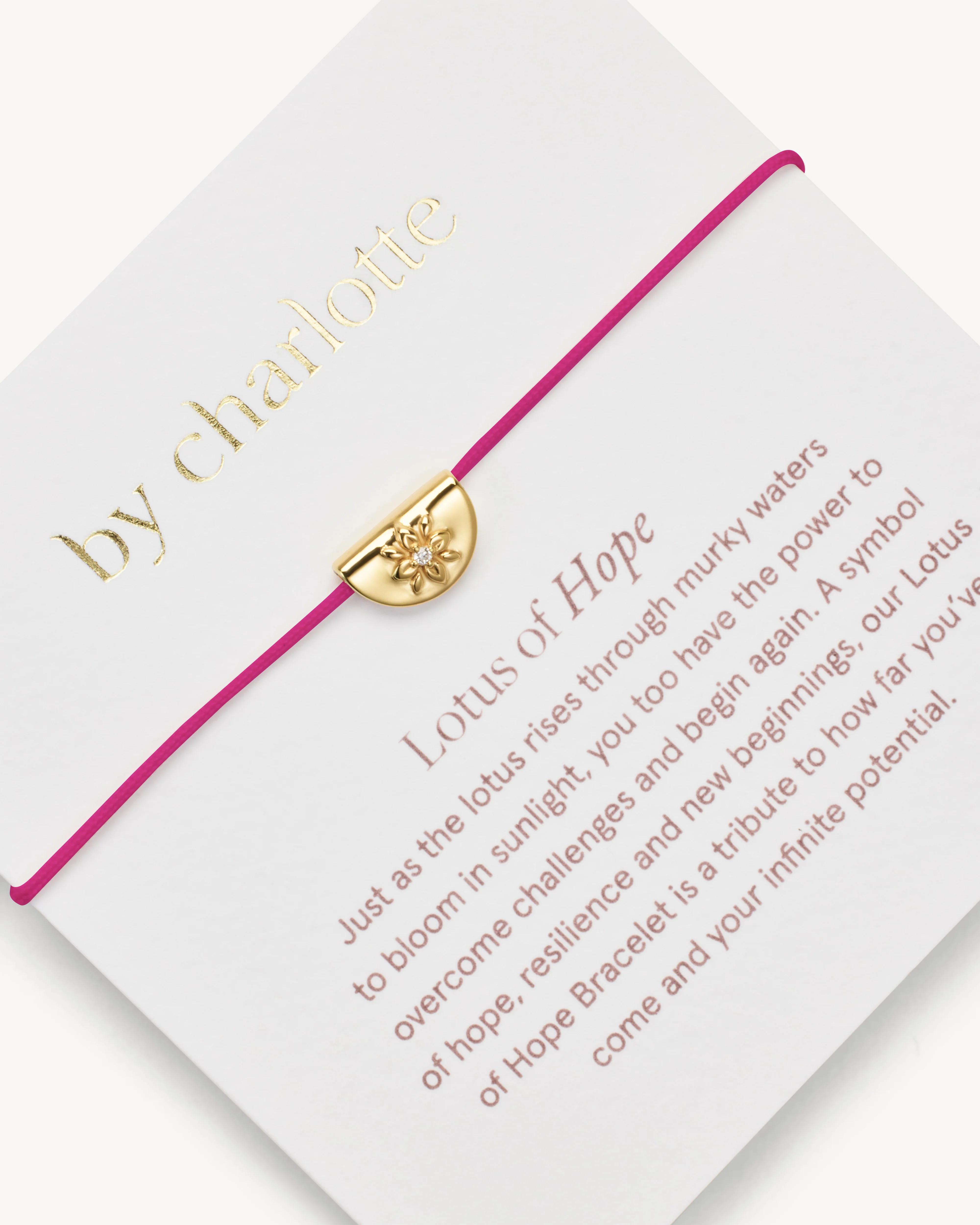 18k Gold Vermeil Lotus of Hope Cord Bracelet - Hot Pink - Image 3