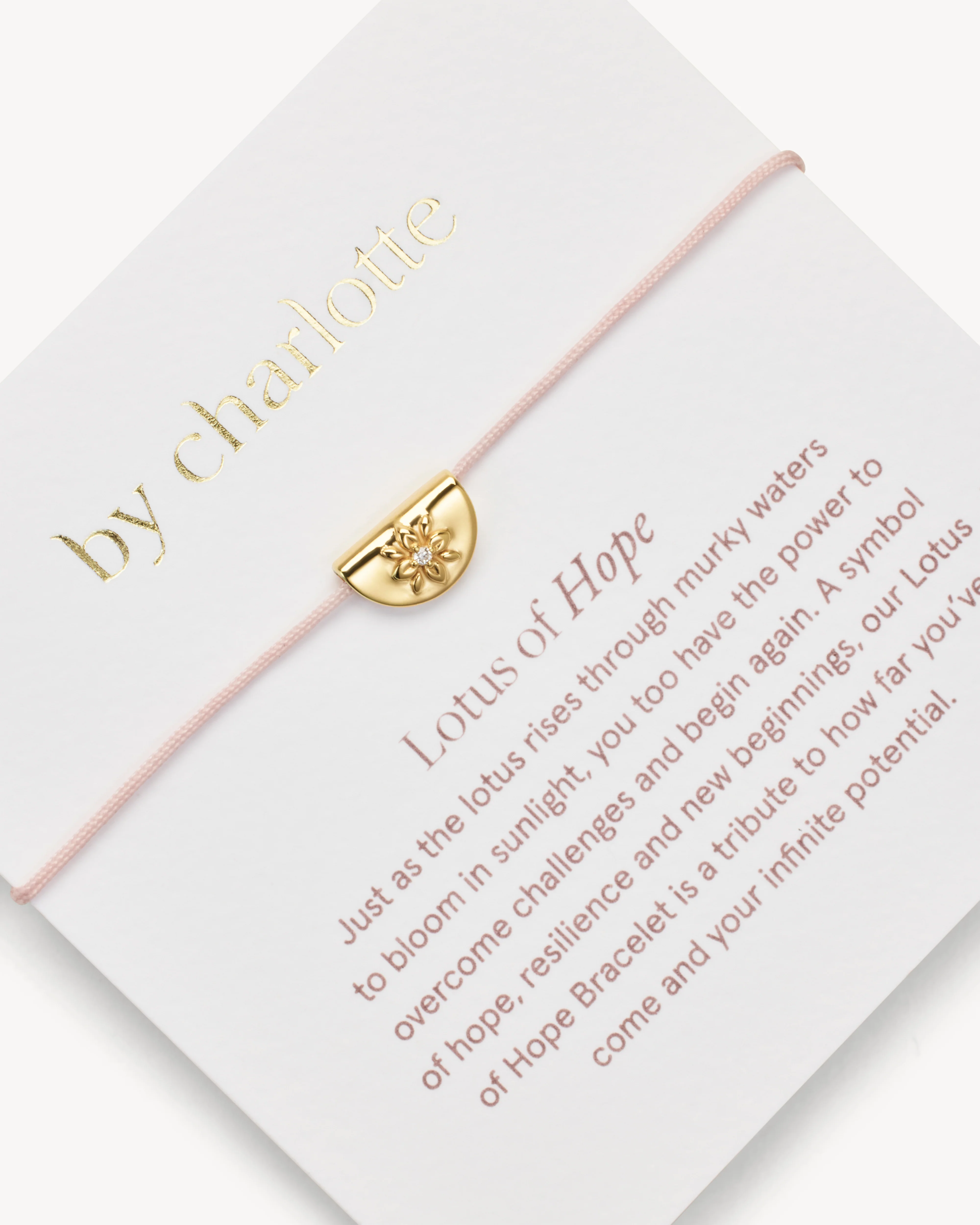 18k Gold Vermeil Lotus of Hope Cord Bracelet - Rose Quartz - Image 2