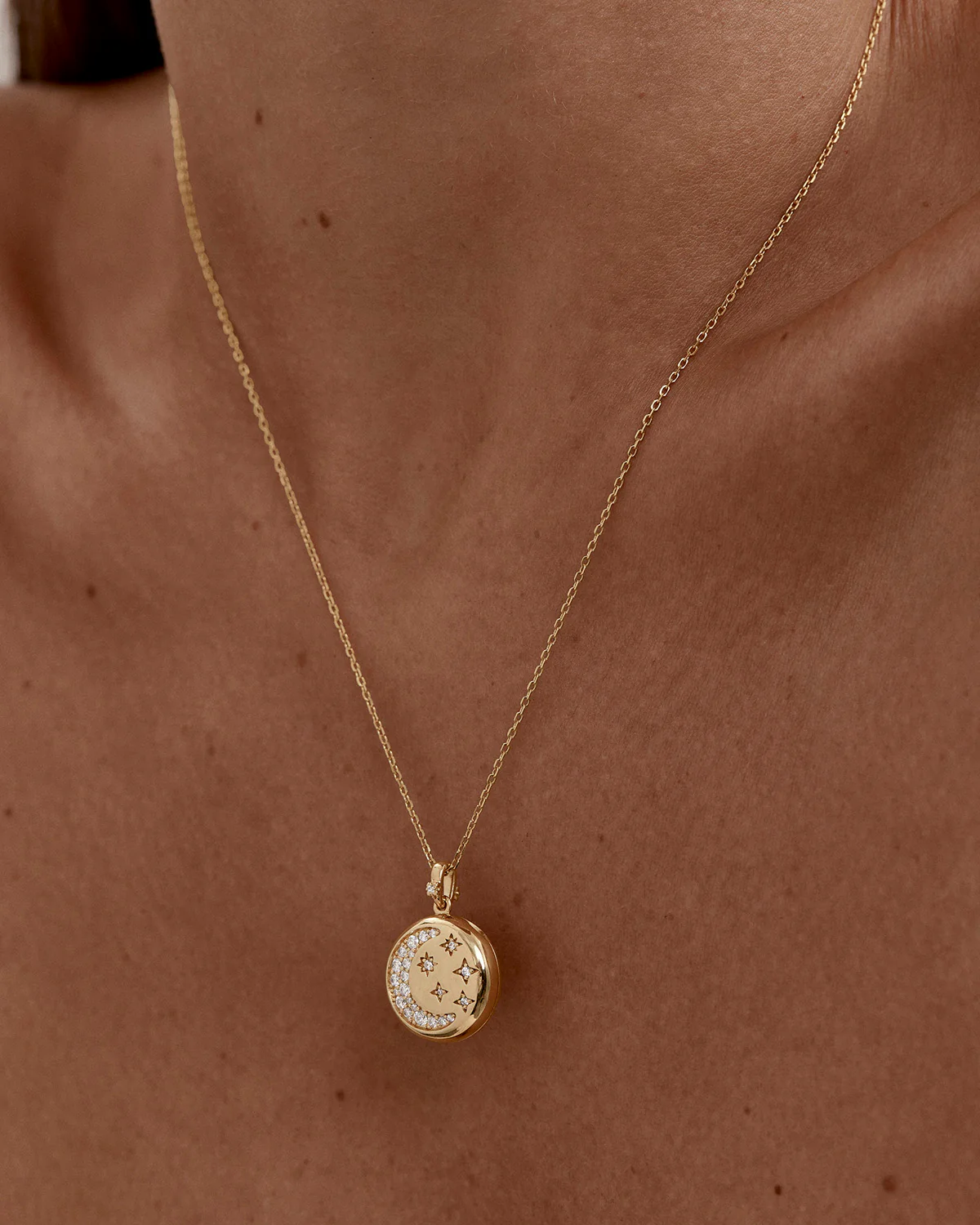 18k Gold Vermeil My Moon and Stars Locket Pendant - Image 2