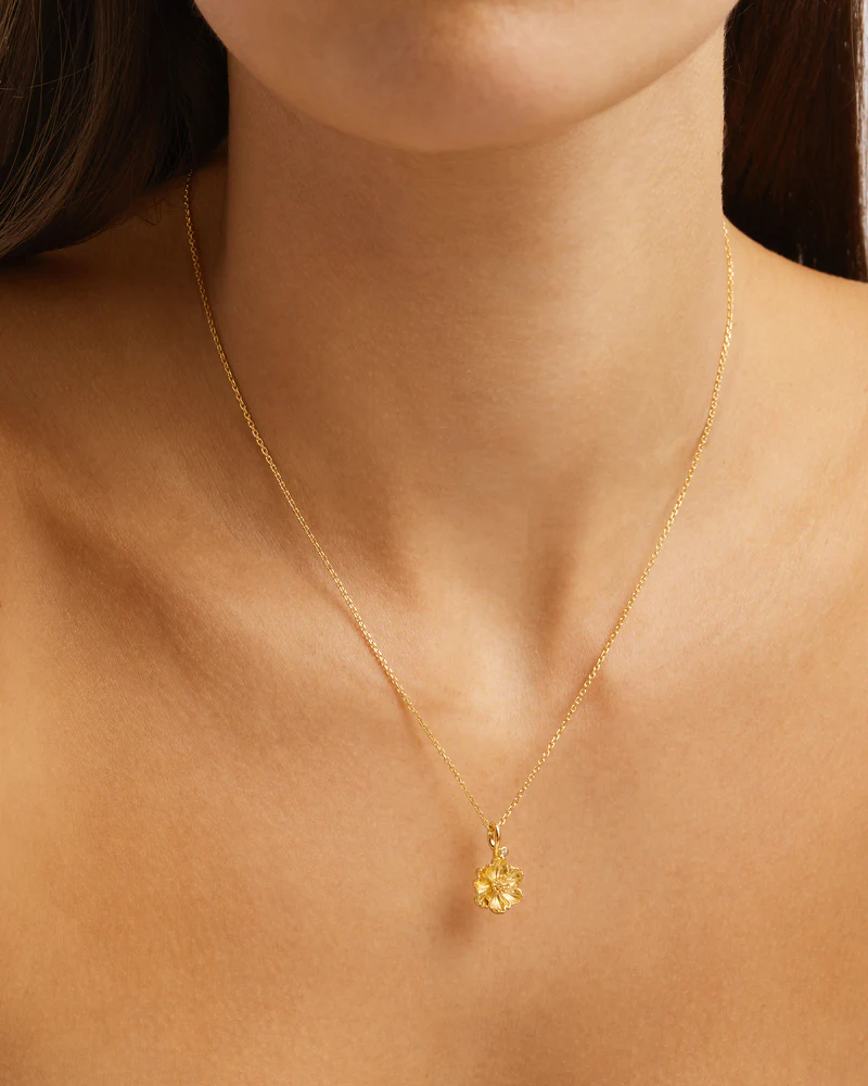 18k Gold Vermeil Poppy August Birth Flower Necklace - Image 2