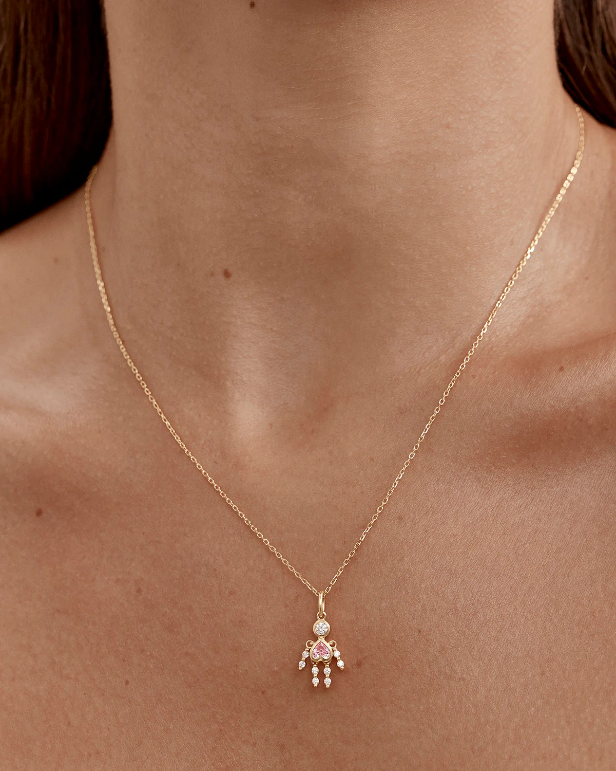 18k Gold Vermeil Tiny Dancer Necklace - Pink Crystal - Image 2