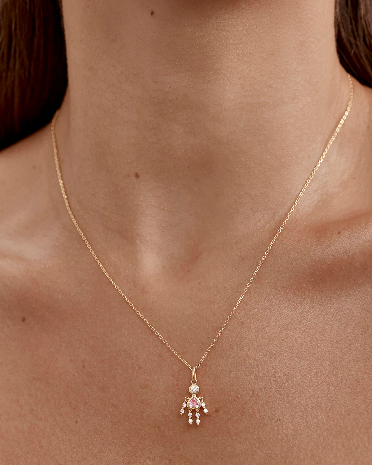 18k Gold Vermeil Tiny Dancer Pendant - Pink Crystal - Image 2