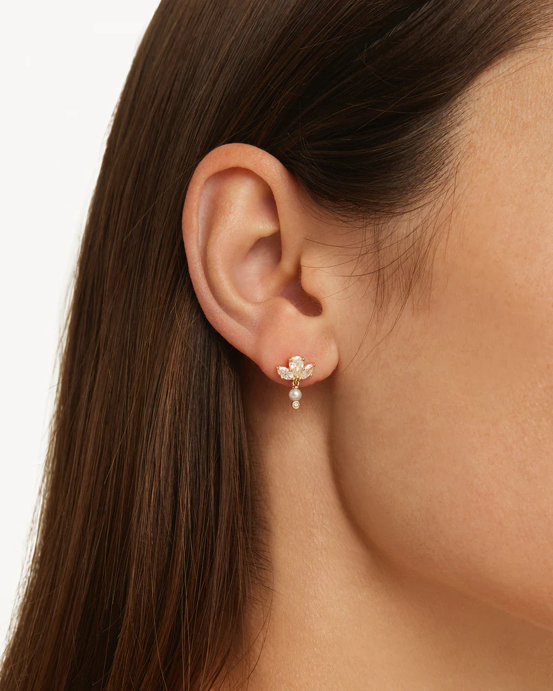 18k Solid Gold Floating Lotus 0.38ct Lab-Grown Diamond Pearl Earring - Image 4