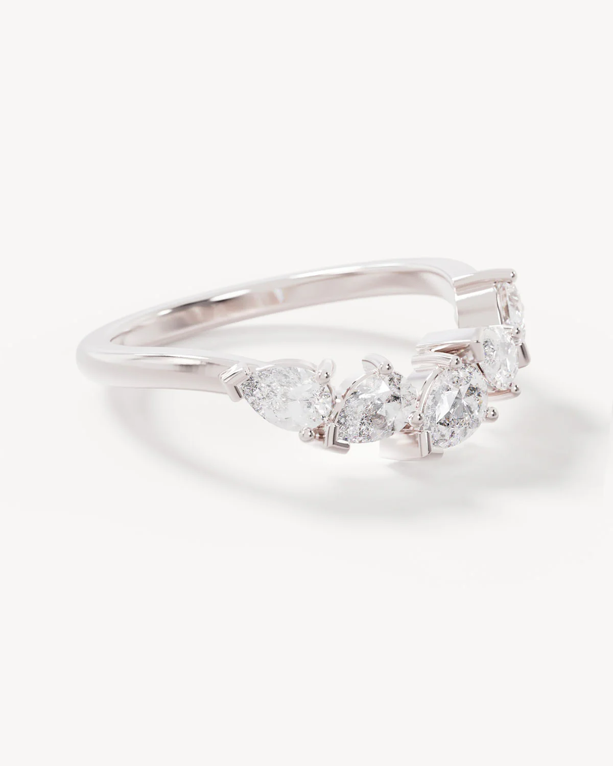 18k Solid White Gold Romance Diamond Wedding Band - Image 4