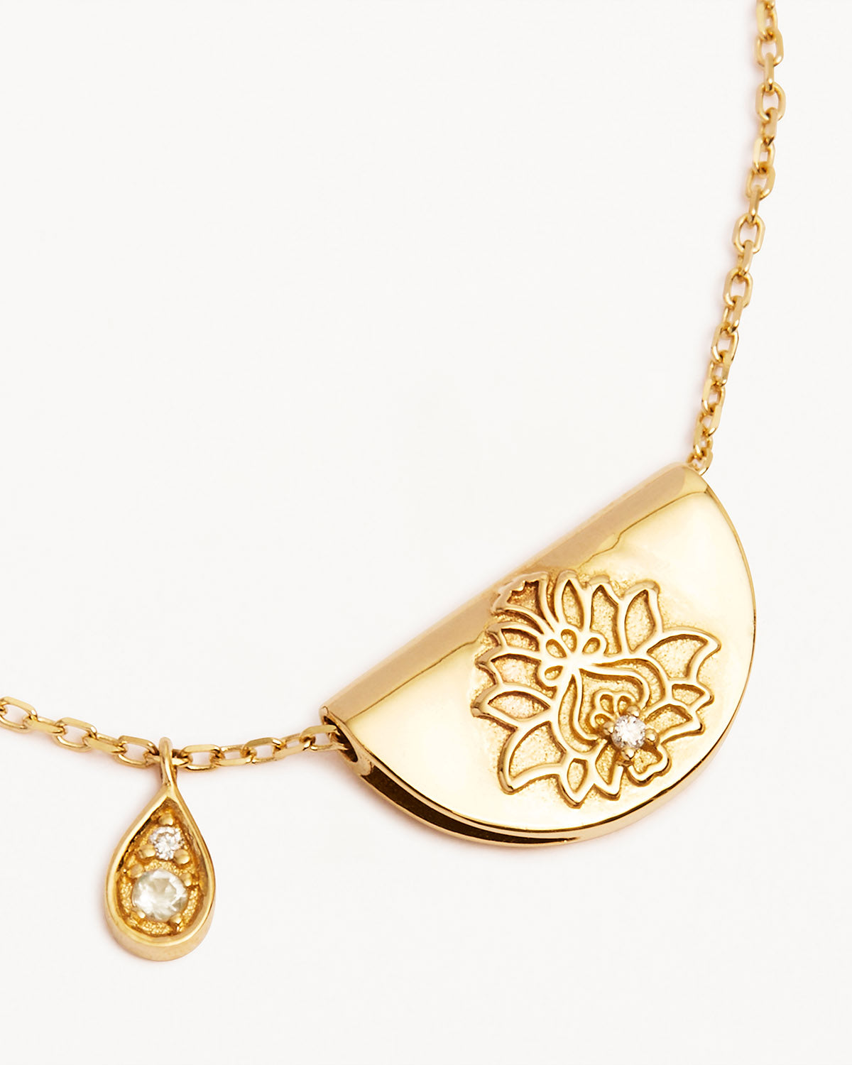 14k Solid Gold Lotus Birthstone Diamond Necklace - June - Moonstone - Image 3