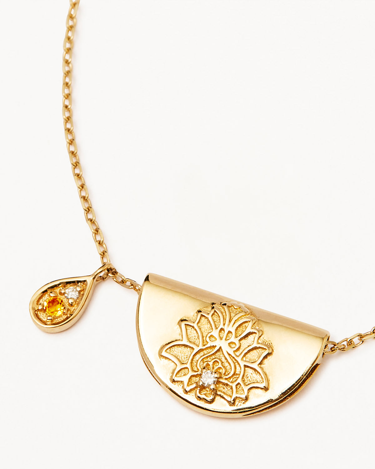 9k Solid Gold Lotus Birthstone Lab-Grown Diamond Necklace - November - Citrine - Image 4