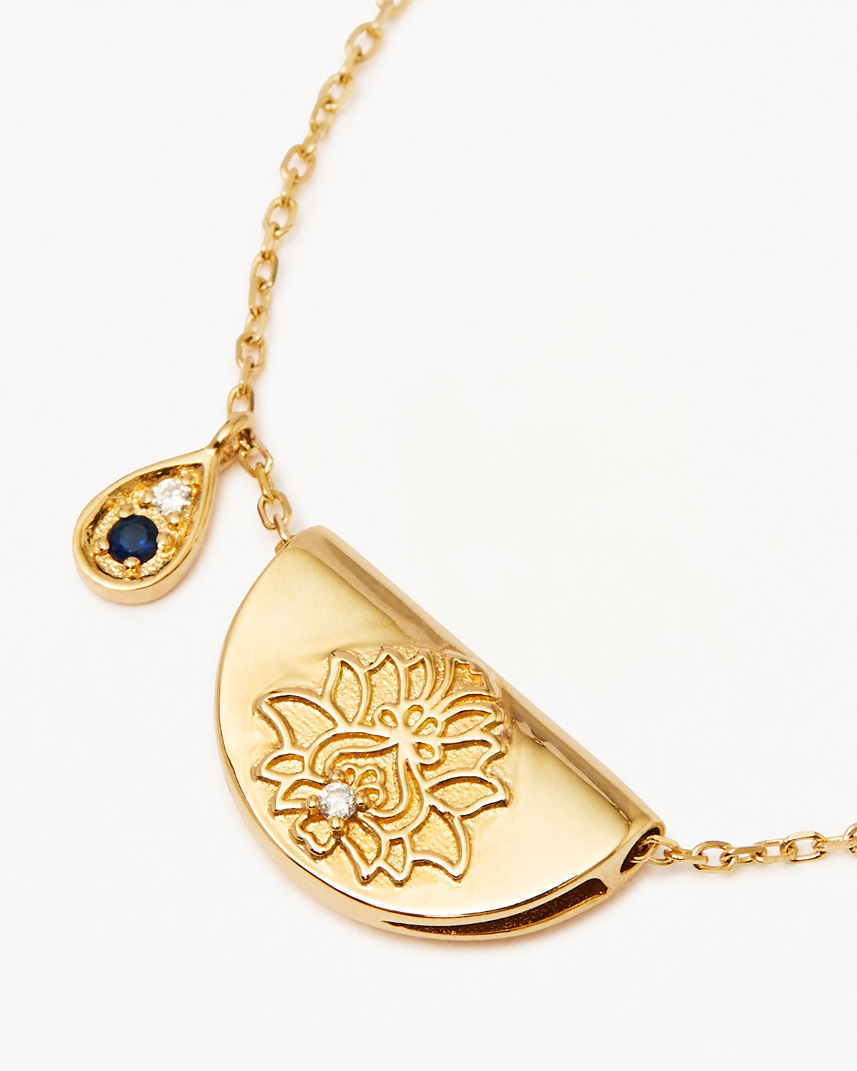 14k Solid Gold Lotus Birthstone Diamond Necklace - September - Sapphire - Image 3