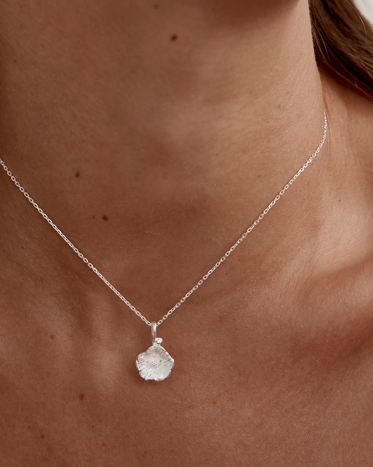 Sterling Silver Morning Glory September Birth Flower Necklace - Image 2