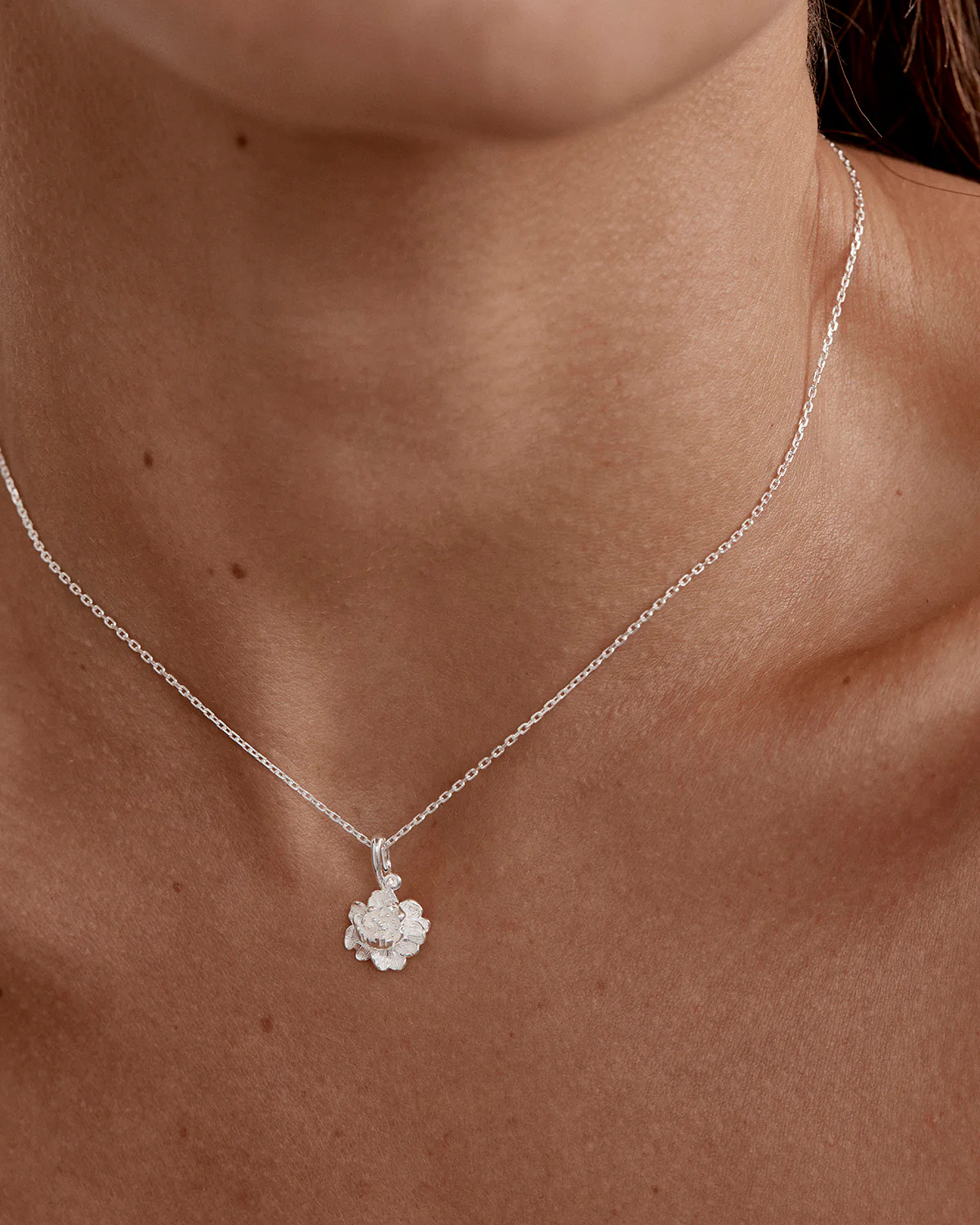 Sterling Silver Peony November Birth Flower Necklace - Image 2