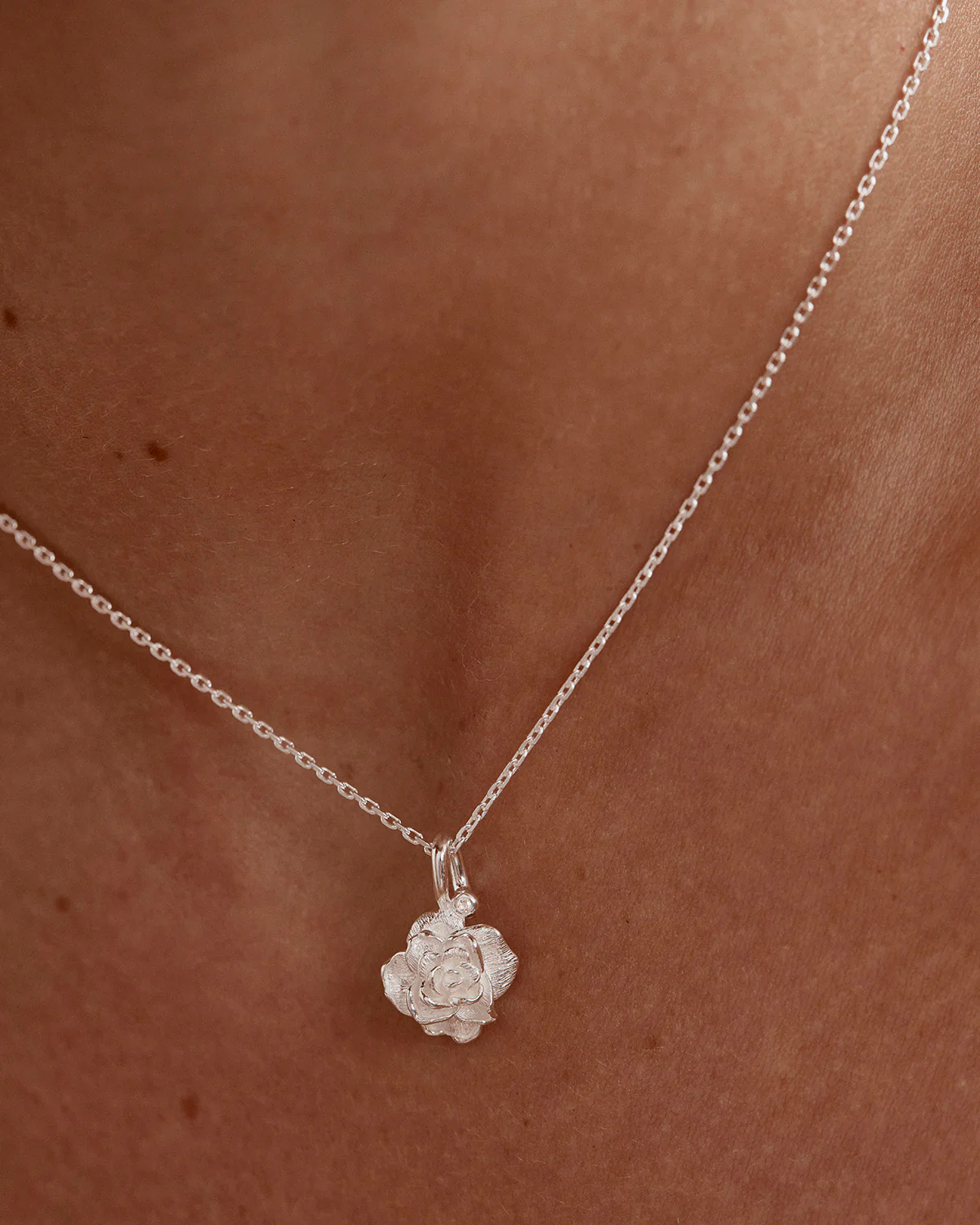 Sterling Silver Rose June Birth Flower Necklace - Image 2
