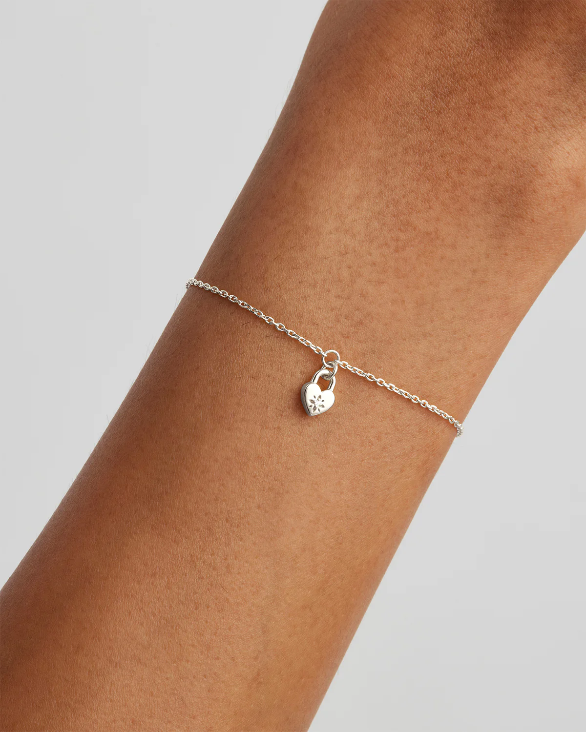 Sterling Silver Crystal Lotus Heart Padlock Bracelet - Image 2