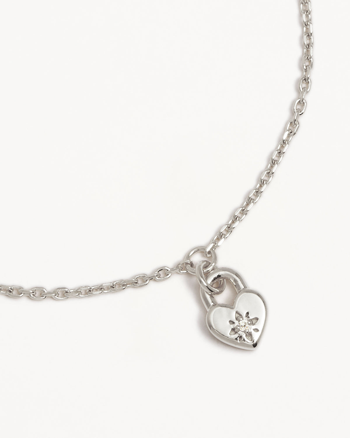 Sterling Silver Crystal Lotus Heart Padlock Bracelet - Image 3