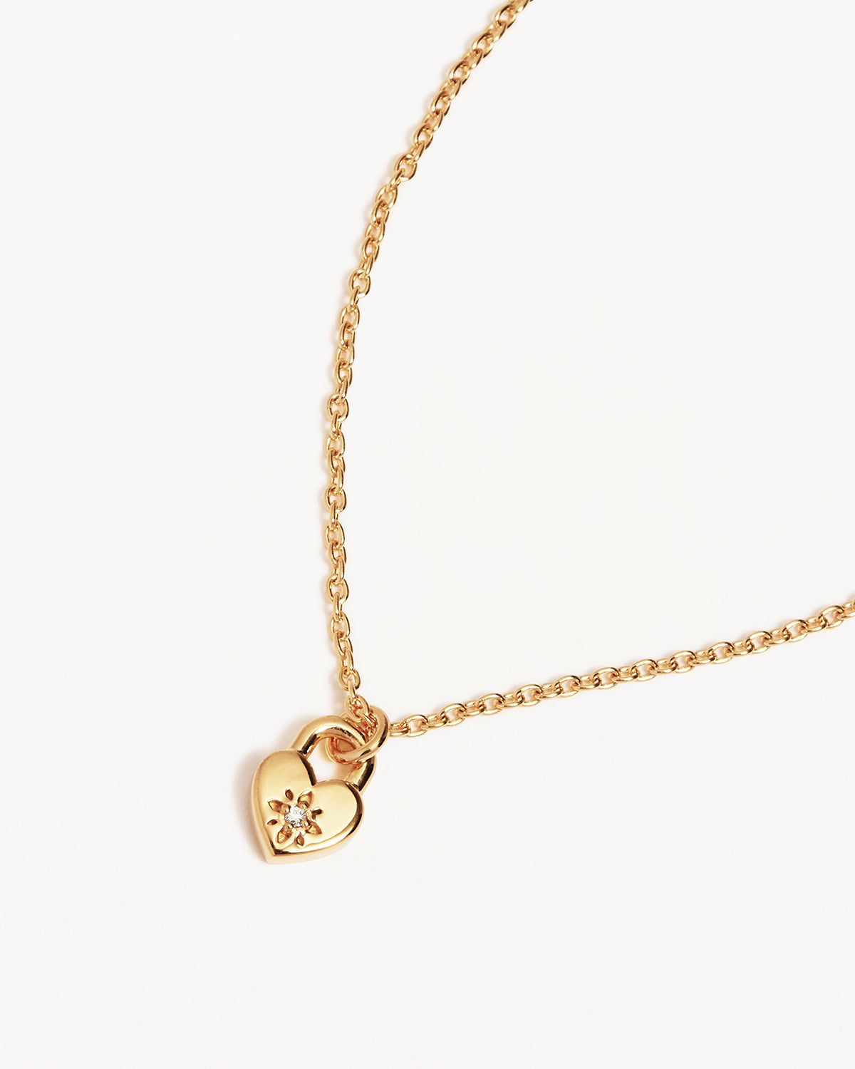 18k Gold Vermeil Crystal Lotus Heart Padlock Necklace - Image 3