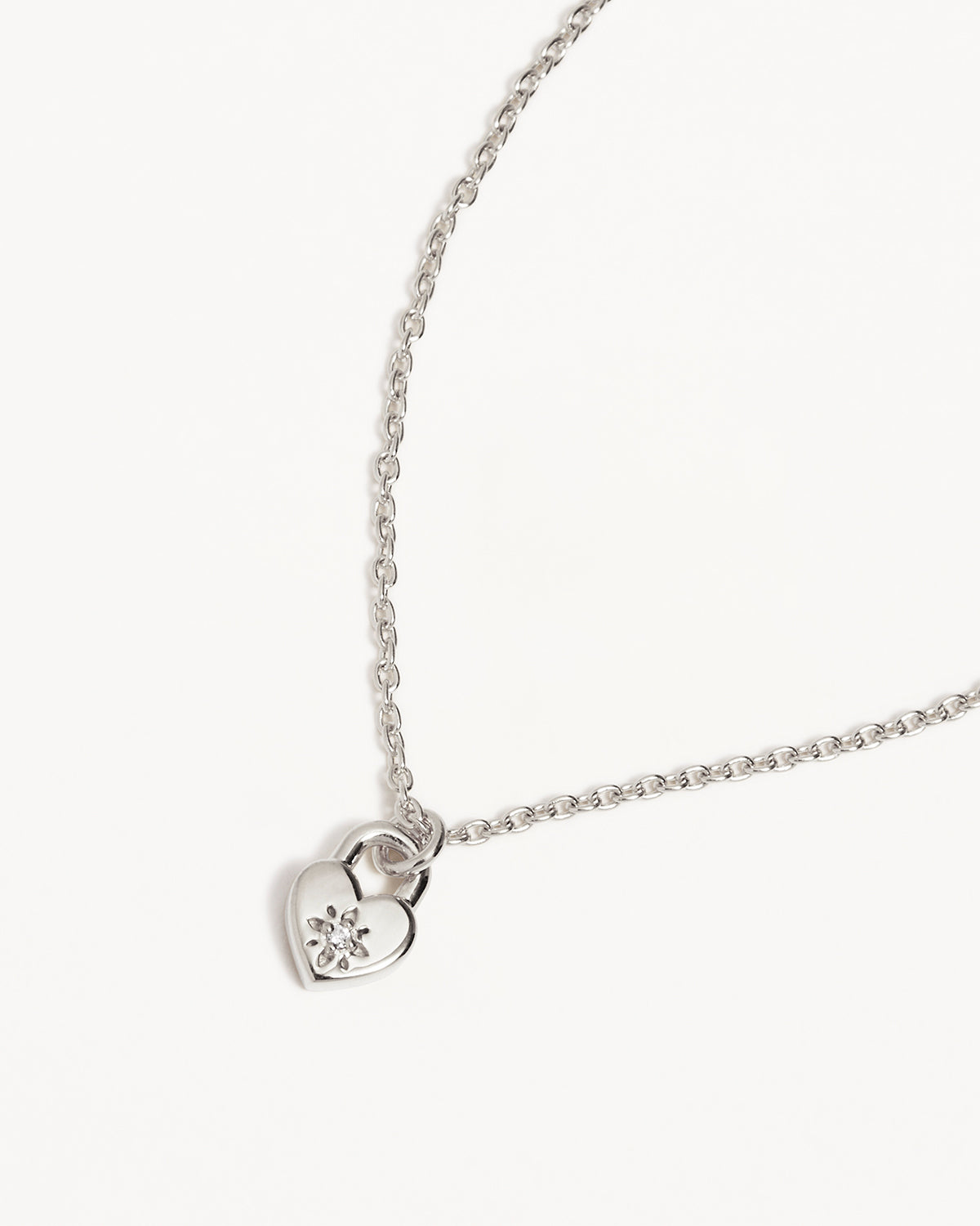 Sterling Silver Crystal Lotus Heart Padlock Necklace - Image 3