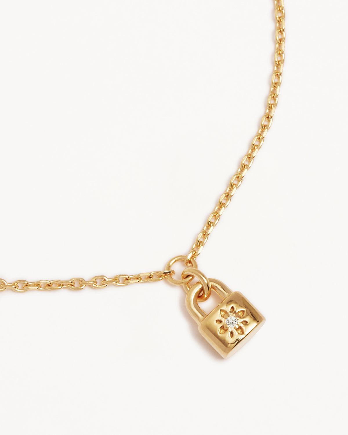 18k Gold Vermeil Crystal Lotus Padlock Bracelet - Image 3