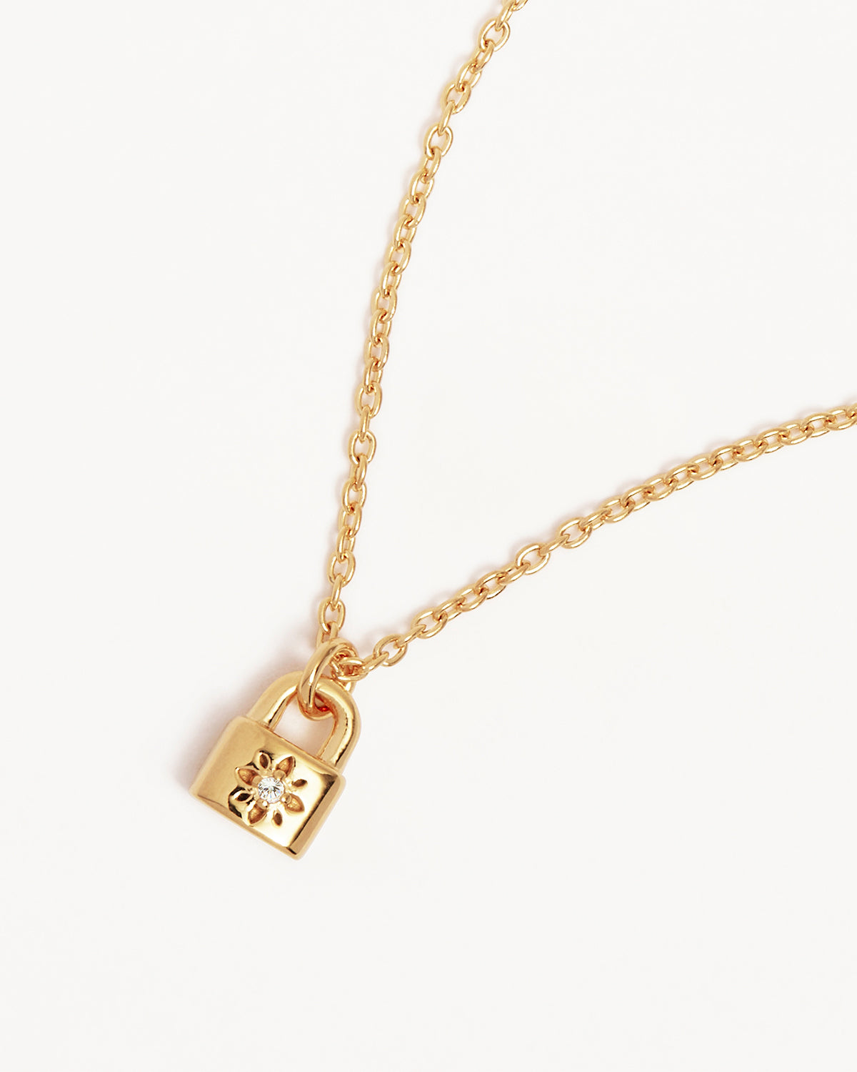 18k Gold Vermeil Crystal Lotus Padlock Necklace - Image 3