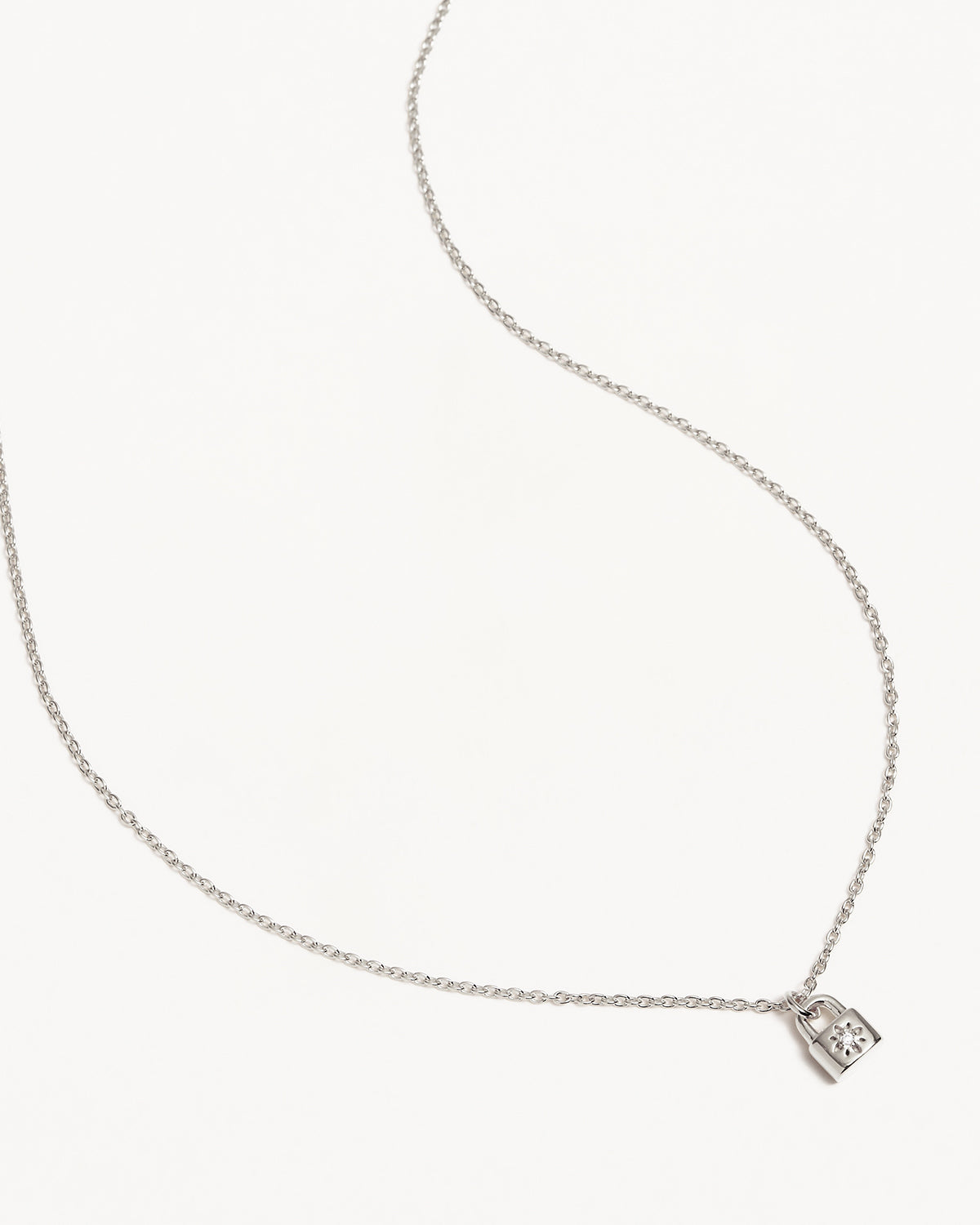 Sterling Silver Crystal Lotus Padlock Necklace