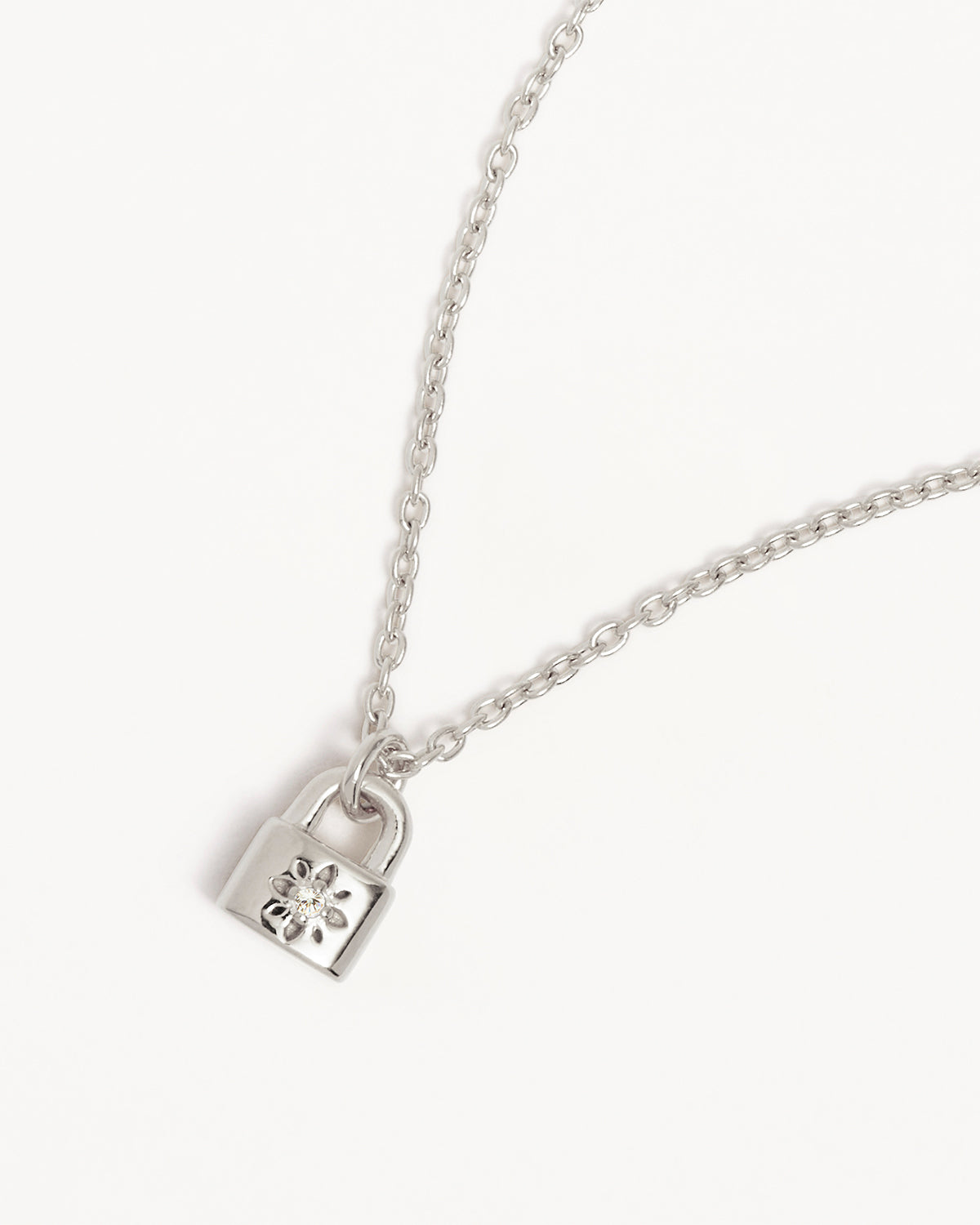 Sterling Silver Crystal Lotus Padlock Necklace - Image 3